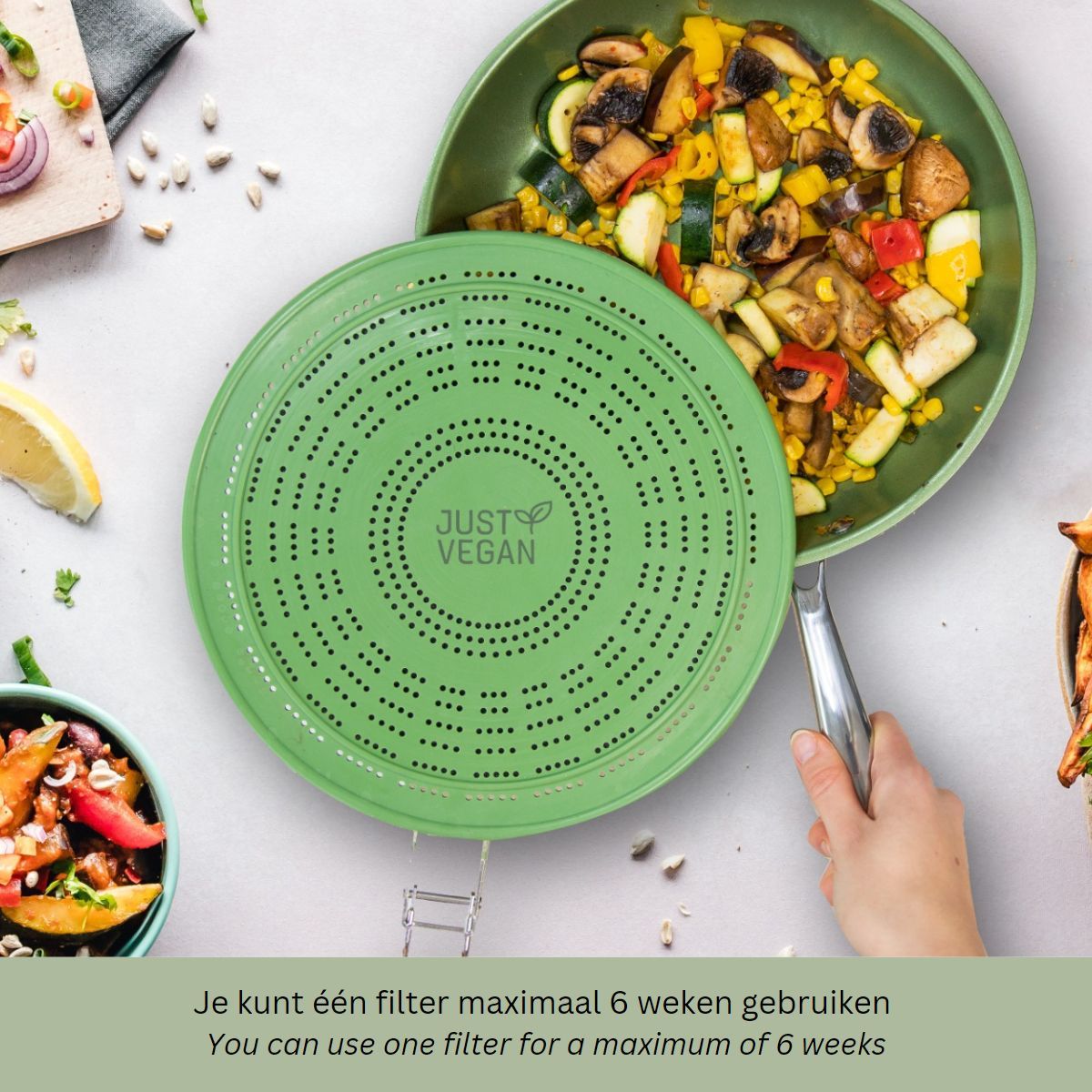 Just Vegan 29 cm Pfannen-Spritzschutz mit Kohlefilter