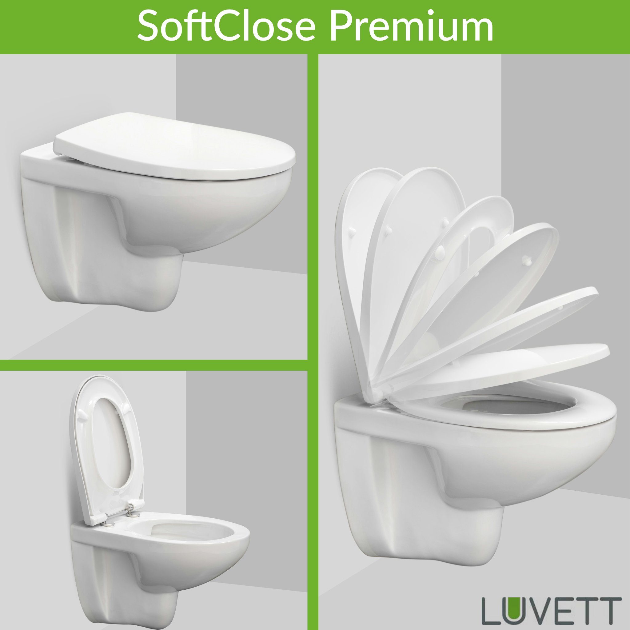 LUVETT WC-Sitz Farben C100 (Komplett-Set, Inklusive 3 Befestigungsarten), mit Original SoftClose® Absenkautomatik, Duroplast