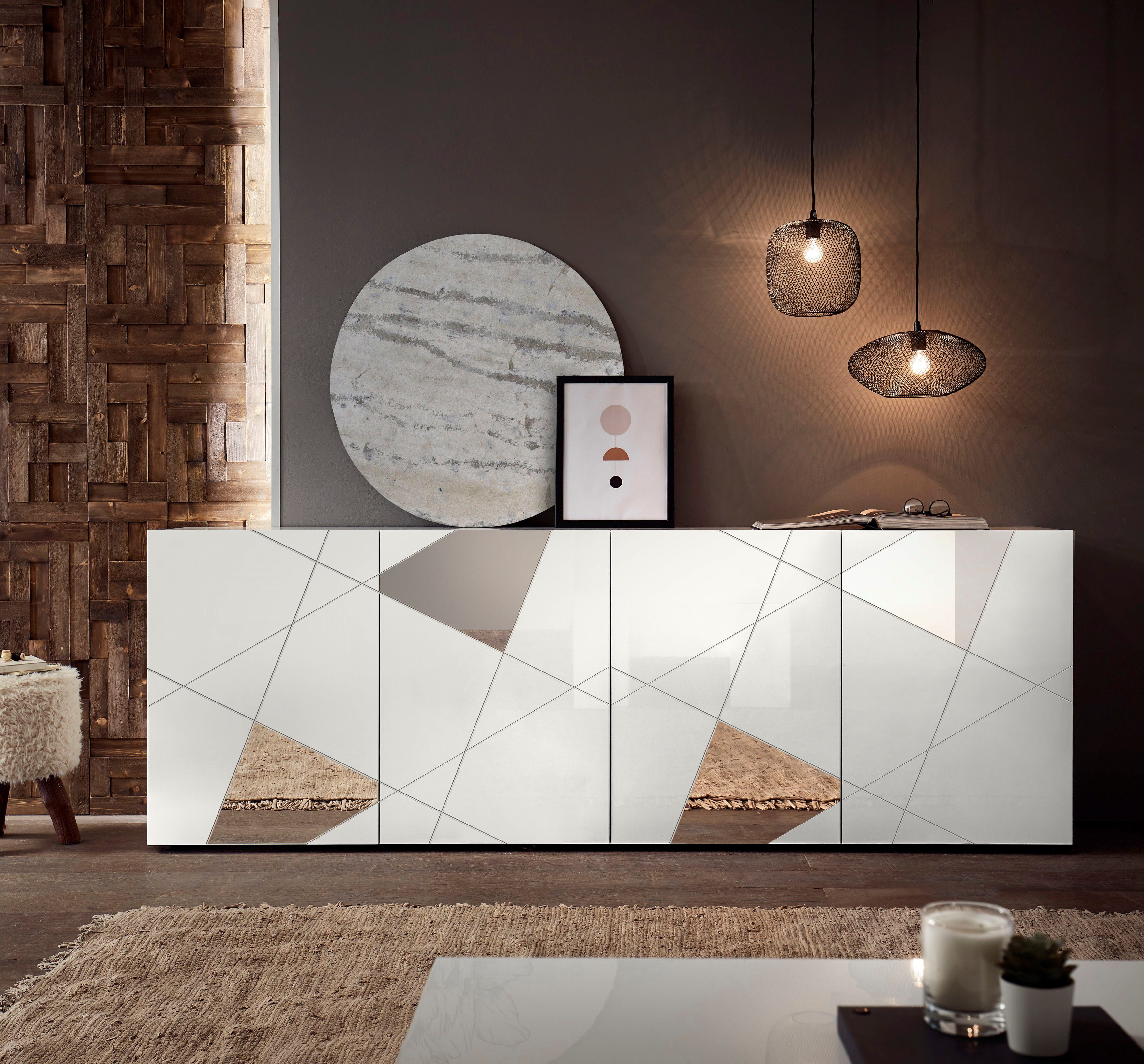 LC Sideboard Vittoria, Breite 241 cm, Front mit Siebdruck und Spiegelfront