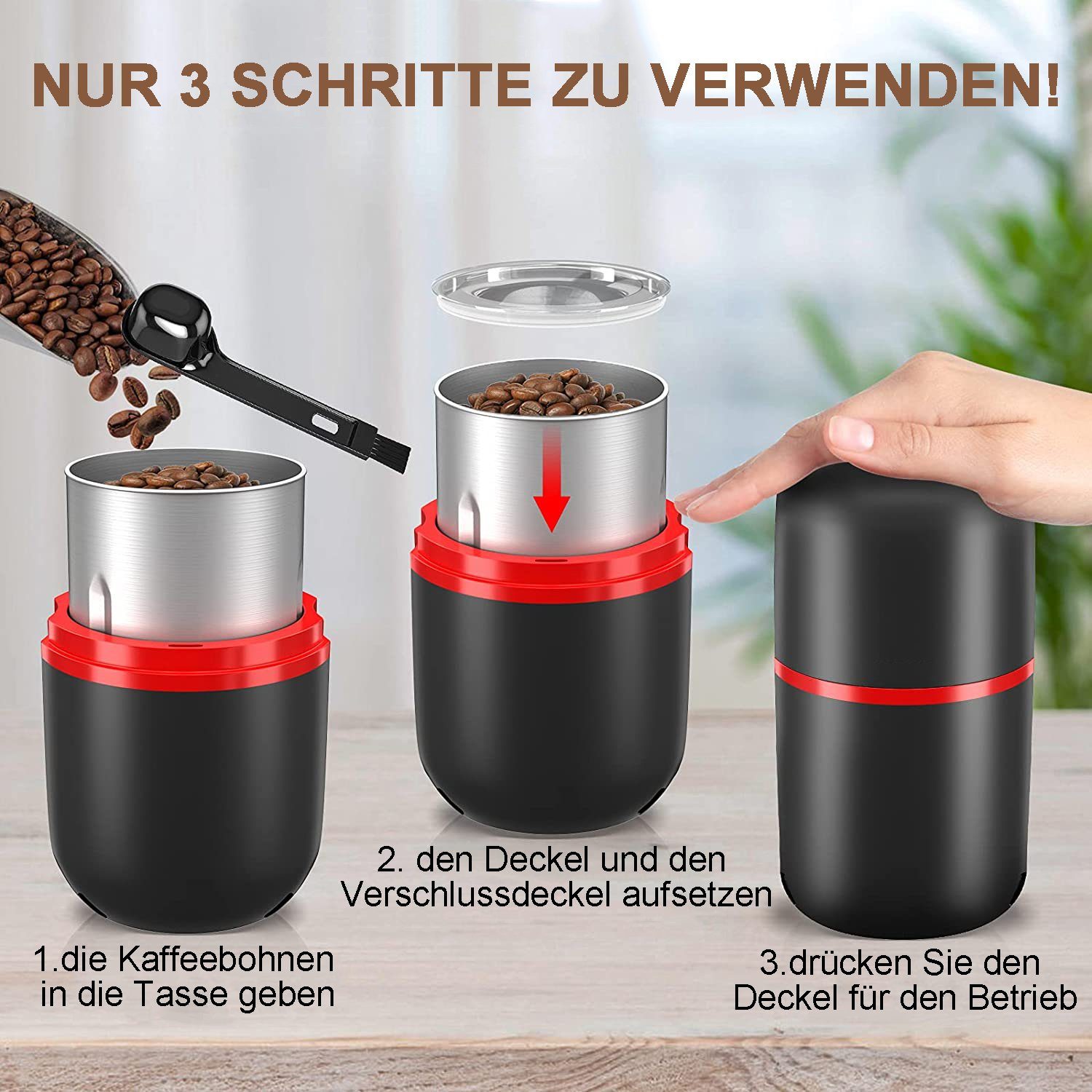 Haiaveng Kaffeemühle Kaffeemühle 150w Elektrische Kaffeemühle, 304 Edelstahl Klingen Multi-Way Einfach Zu Bedienen