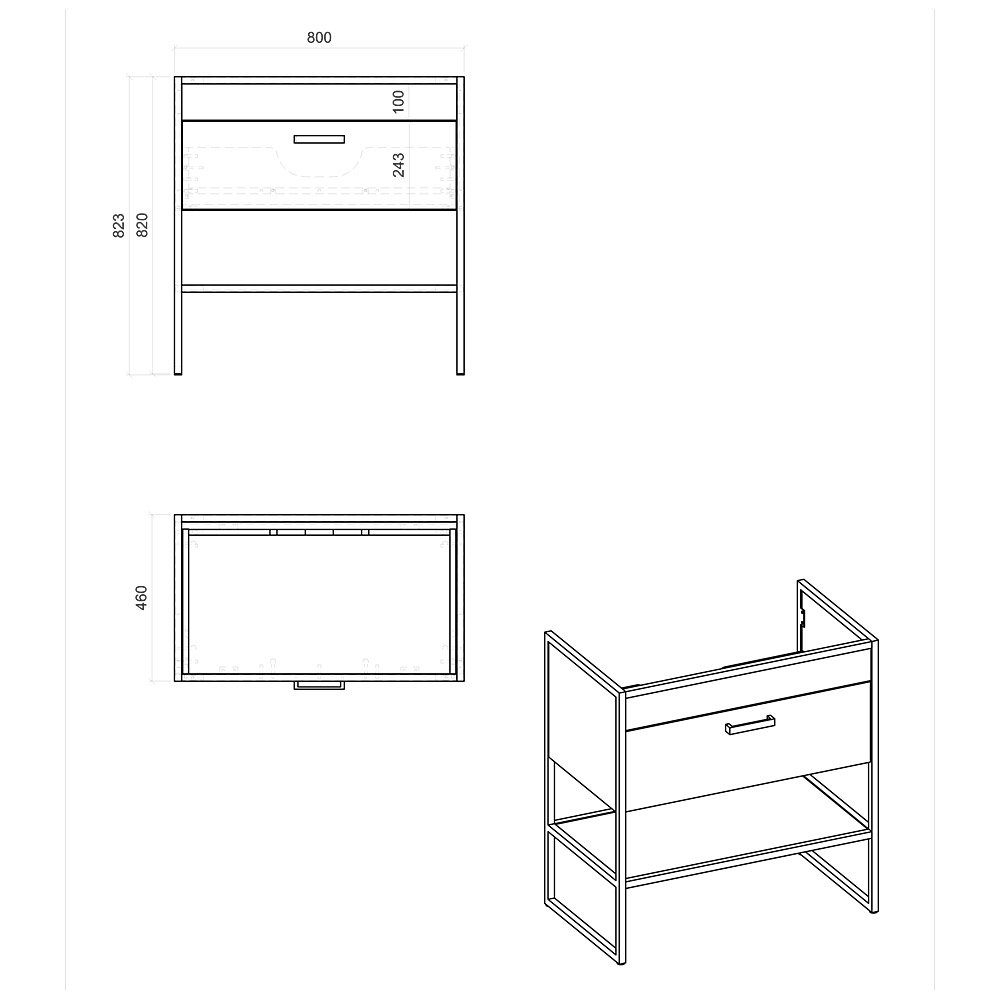 Lomadox Badmöbel-Set MANHATTAN-56, (4-St), Gold Craft Oak Eiche/schwarz 135/200/46cm