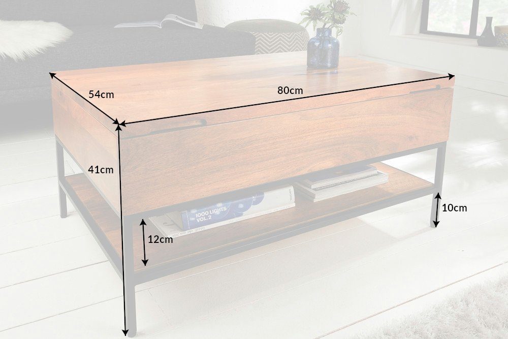 riess-ambiente Couchtisch FACTORY LIFTUP 80cm natur, Wohnzimmer · Massivholz · Metall · eckig · mit Fach · Industrial