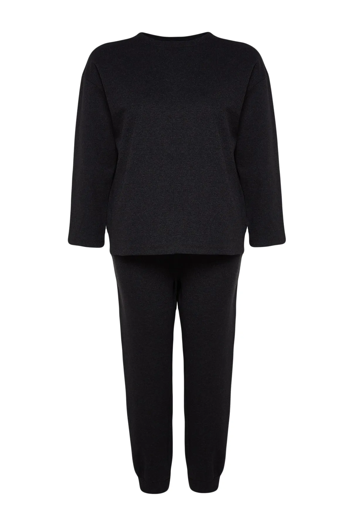 Trendyol Curve  Geräuchertes Pyjama-Set aus strukturiertem Strick TBBAW24AI00000