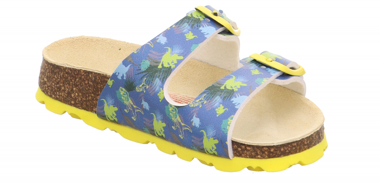 FUSSBETTPANTOFFEL - Blau/Gelb Pantoffel mit Schnalle