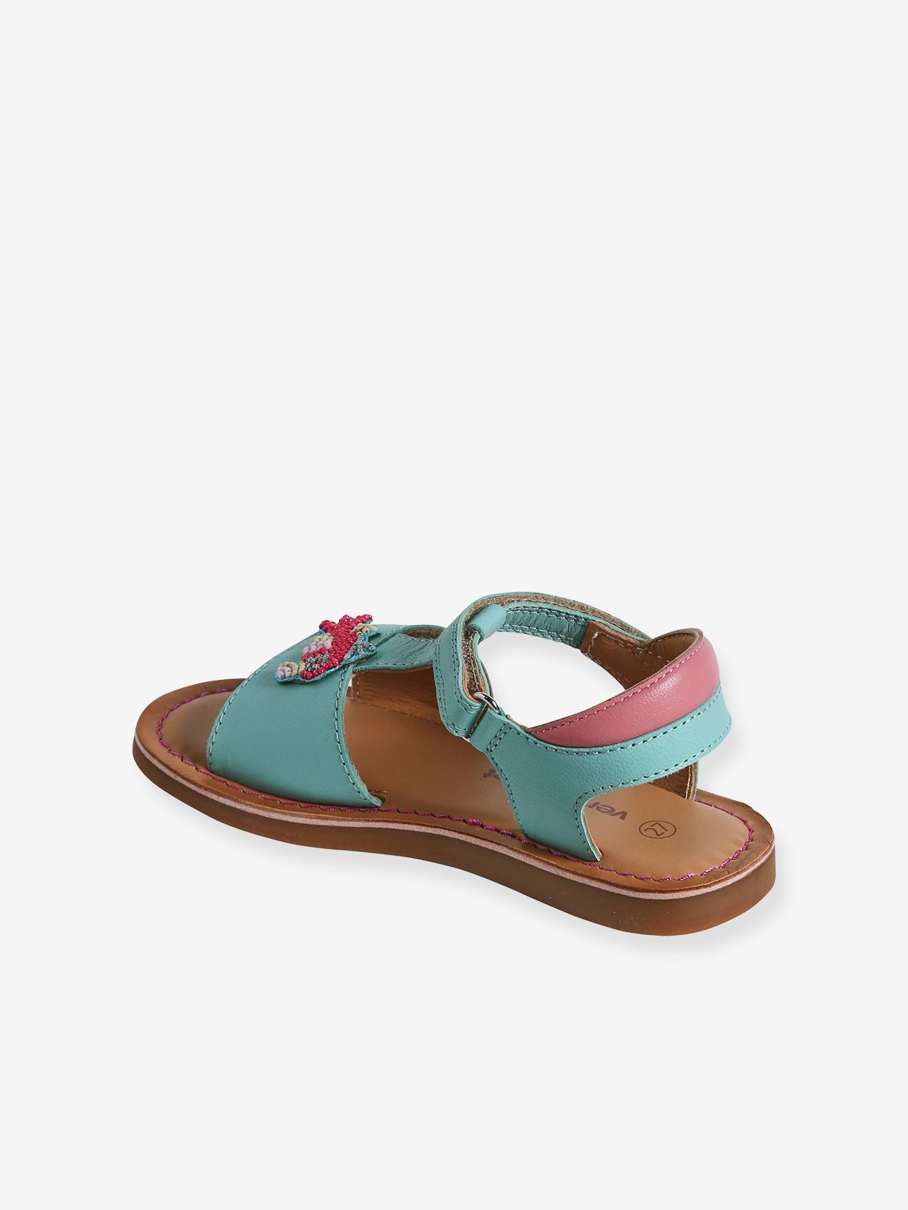 Vertbaudet Mädchen Klett-Sandalen mit Perlen - türkis