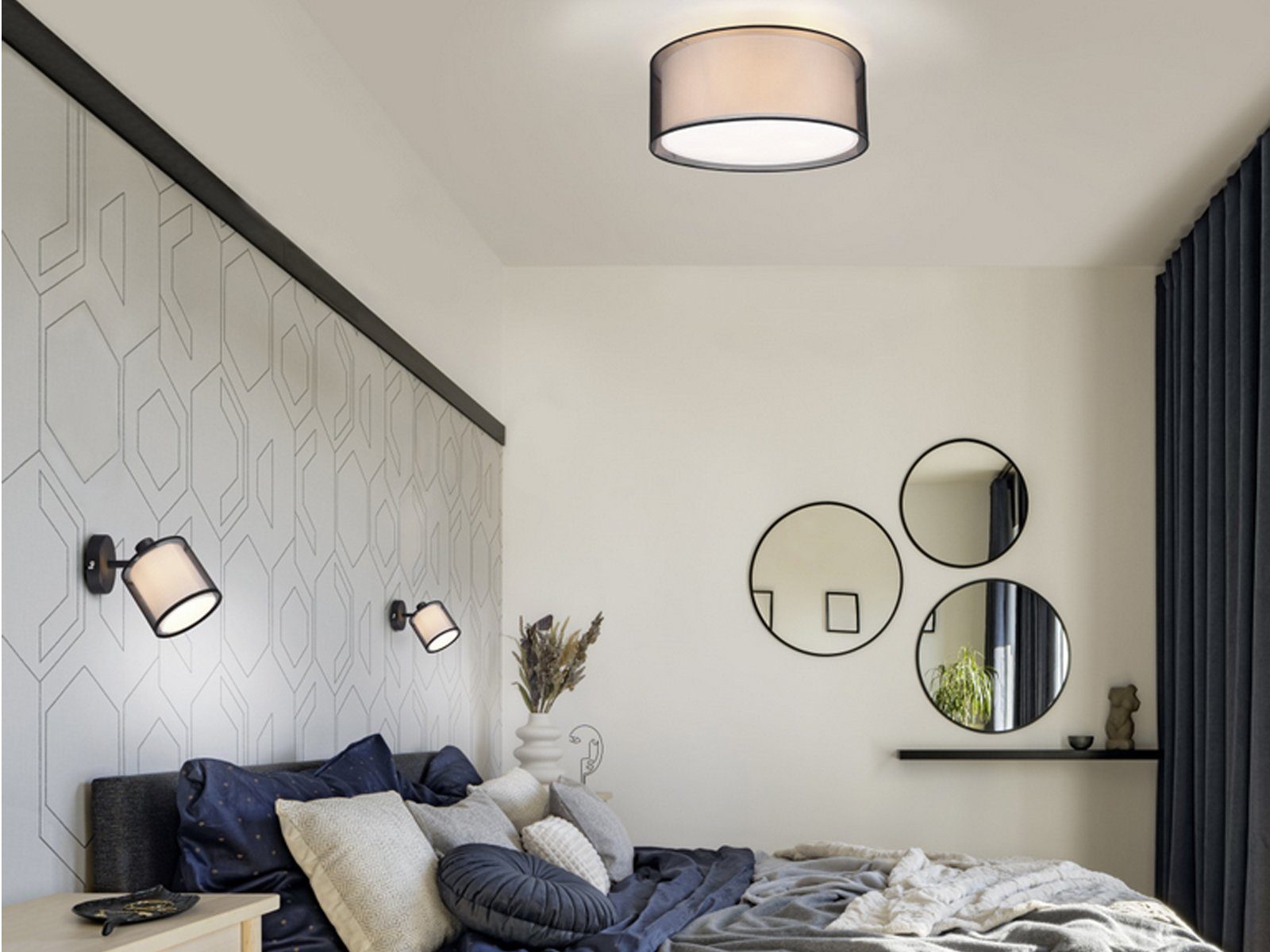 meineWunschleuchte LED Deckenleuchte, Dimmfunktion, LED wechselbar, Warmweiß, Design-er Lampe mit Stoff Lampen-schirm, Treppenhaus & Galerie Ø 50cm