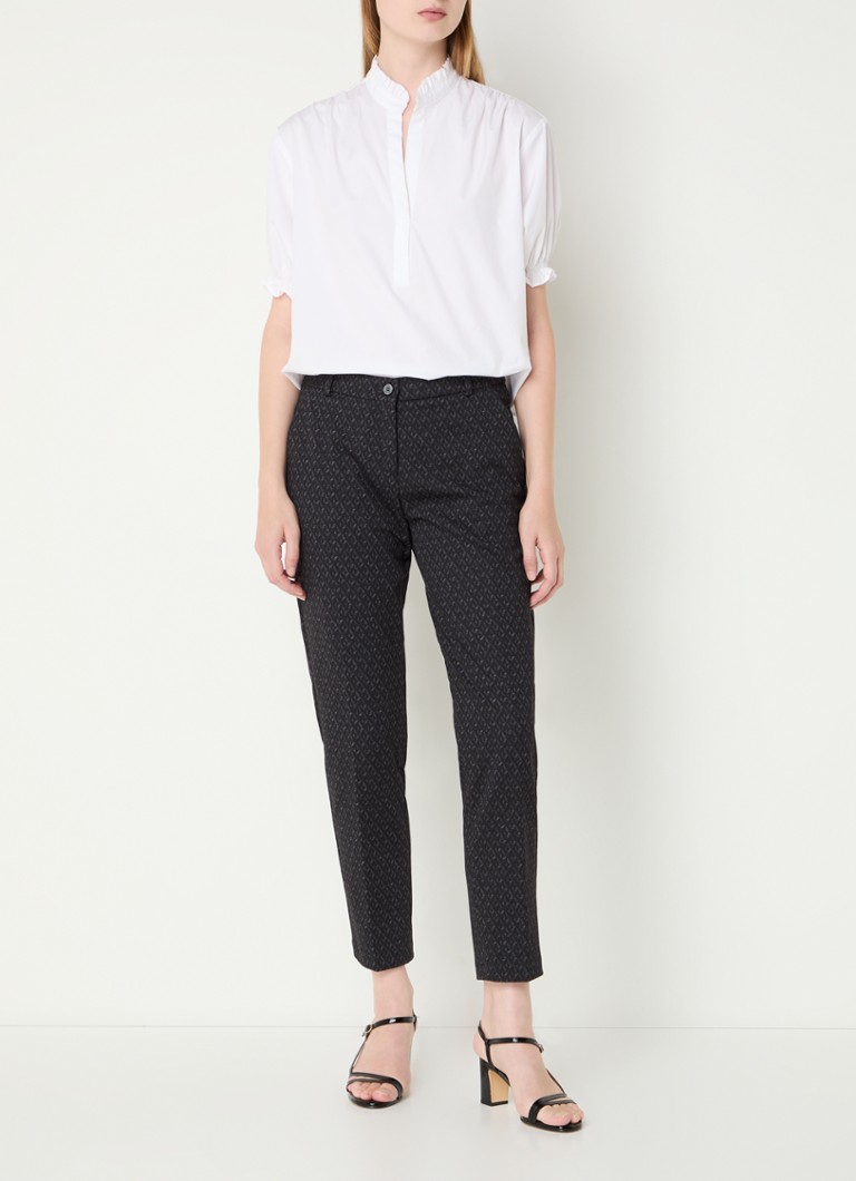 Pantaloni chino BRAX marroni a vita media e vestibilità slim con stampa grafica.