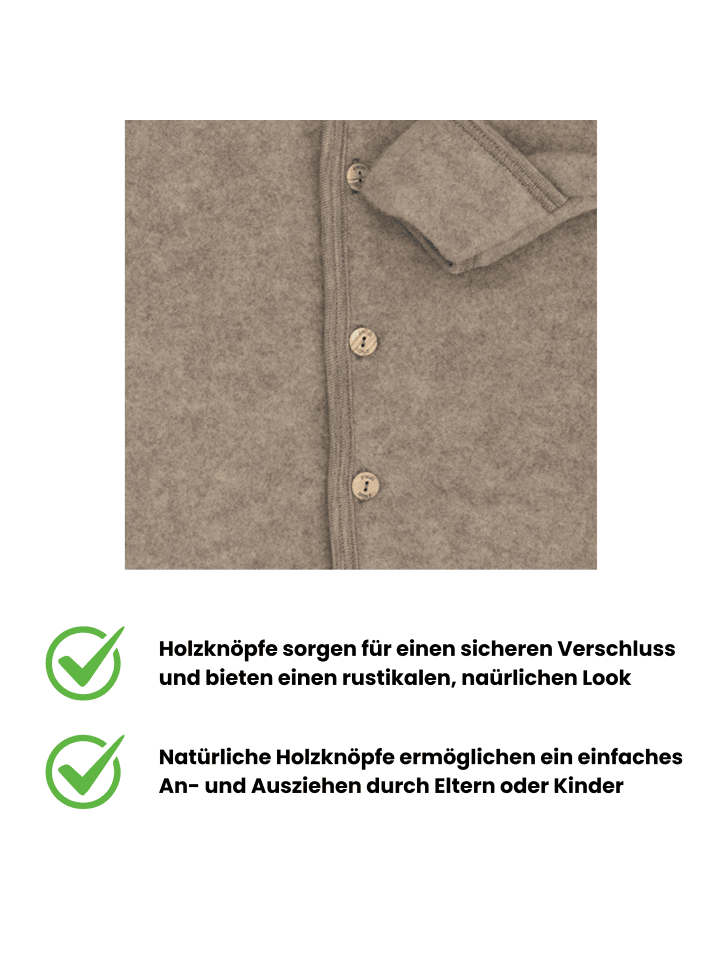 Kinderhaus Blaubär Baby-Overall mit Kapuze, Holzknöpfen & Mulltuch Blaubaer in Walnuss Melange günstig kaufen 50/56