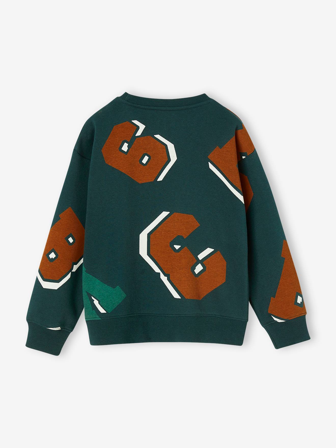 Sweat col rond maxi motifs garçon vert sapin
