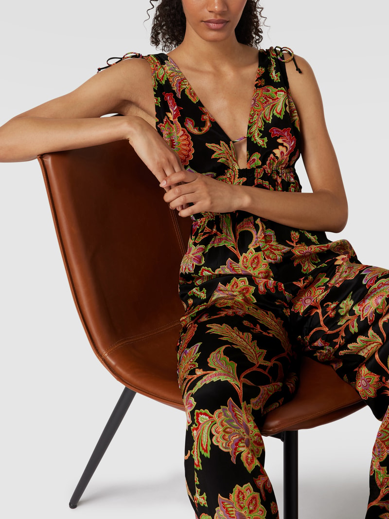 Jumpsuit mit floralem Allover-Muster in schwarz