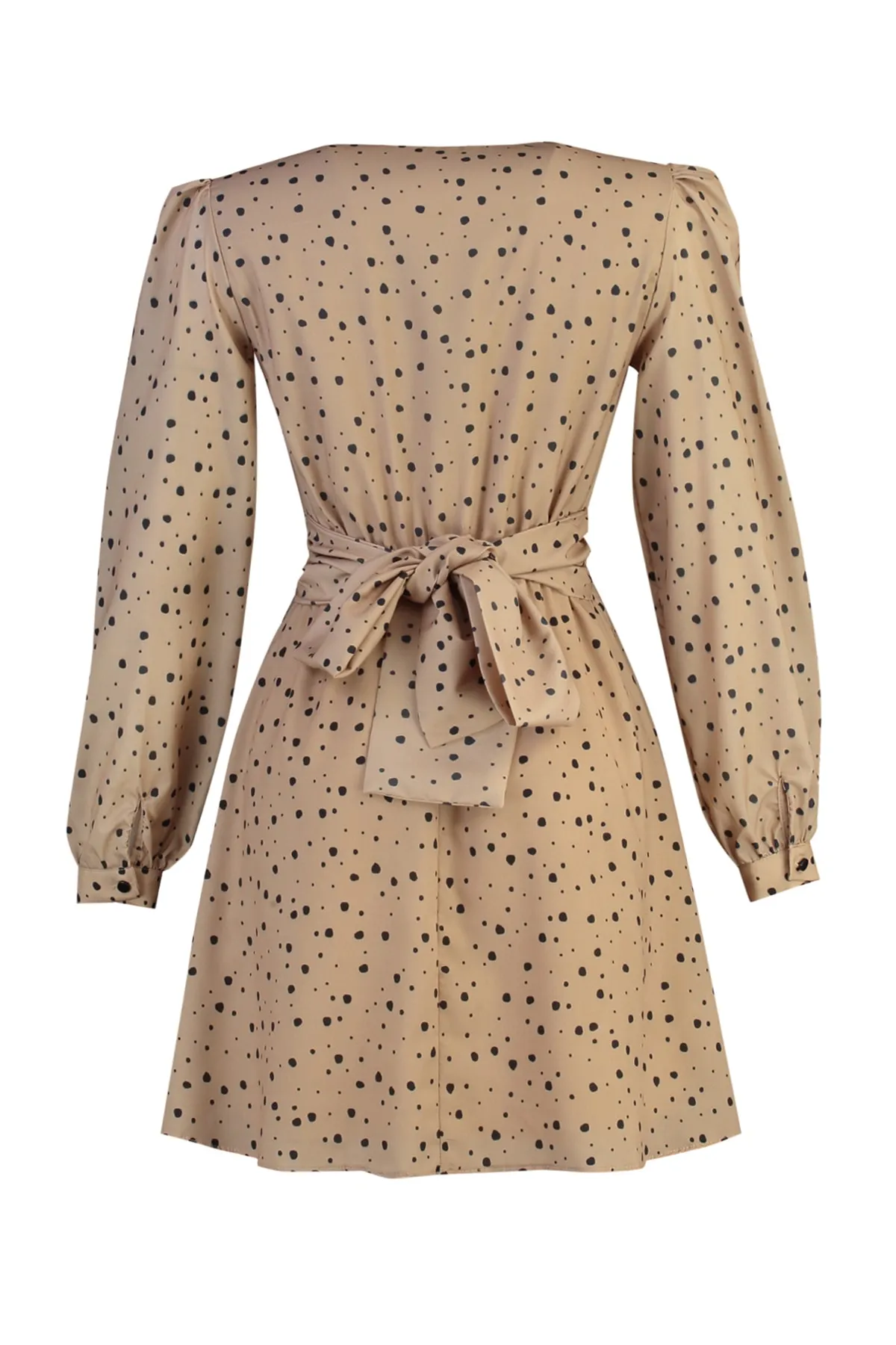 Trendyol Collection  Mini-Webkleid mit kamelfarbenem Rock, Öffnung an der Taille und Bindedetail TWOAW21EL1821