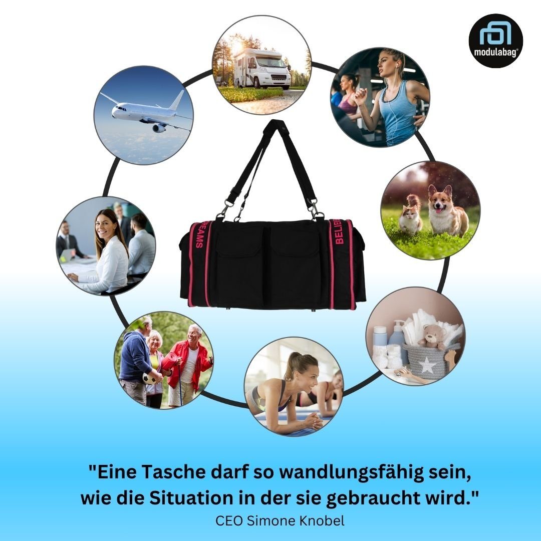 modulabag Sporttasche modulabag® modulare Tasche - Journey - stabile Tasche in 5 Farben (Set, 11-teilig), Motivations-Edition mit besticktem Spruchband LIFE IS A JOURNEY