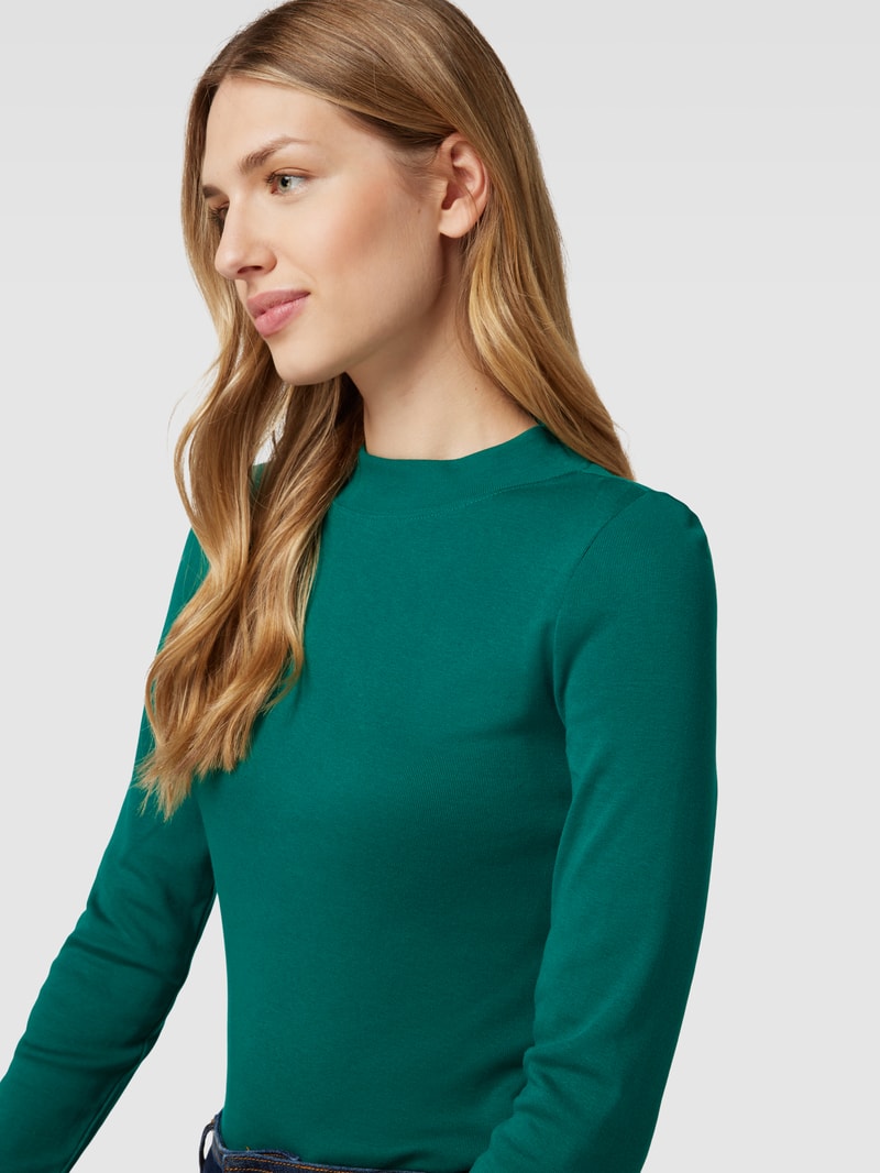 Longsleeve mit geripptem Rundhalsausschnitt in dunkelgrün
