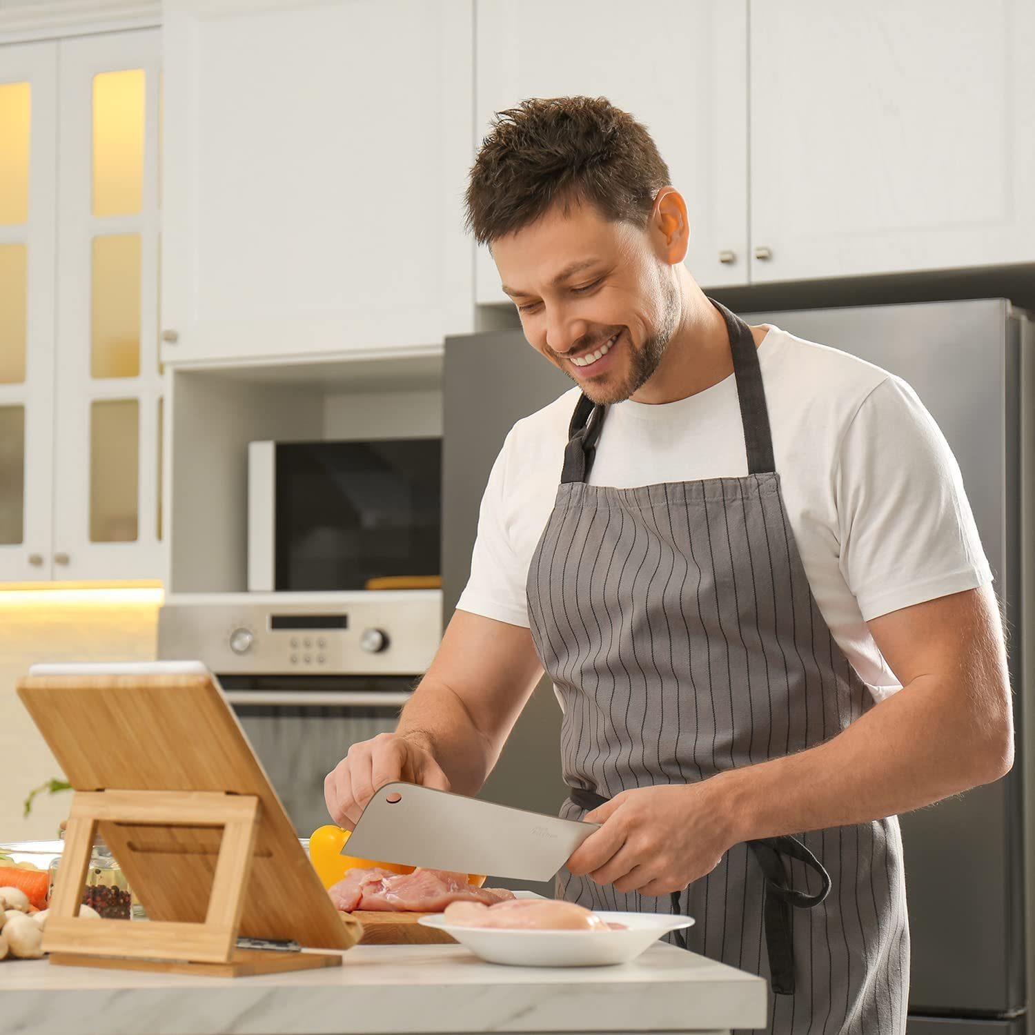 JOEJI’S KITCHEN Steakkochmesser Hochwertiges chinesisches Kochmesser Edelstahl, Chinesisches Küchenmesser, Shi Ba Zi Zuo Küchenbeil / Kochbeil, Messer im asiatischen Stil, Hackmesser Damast