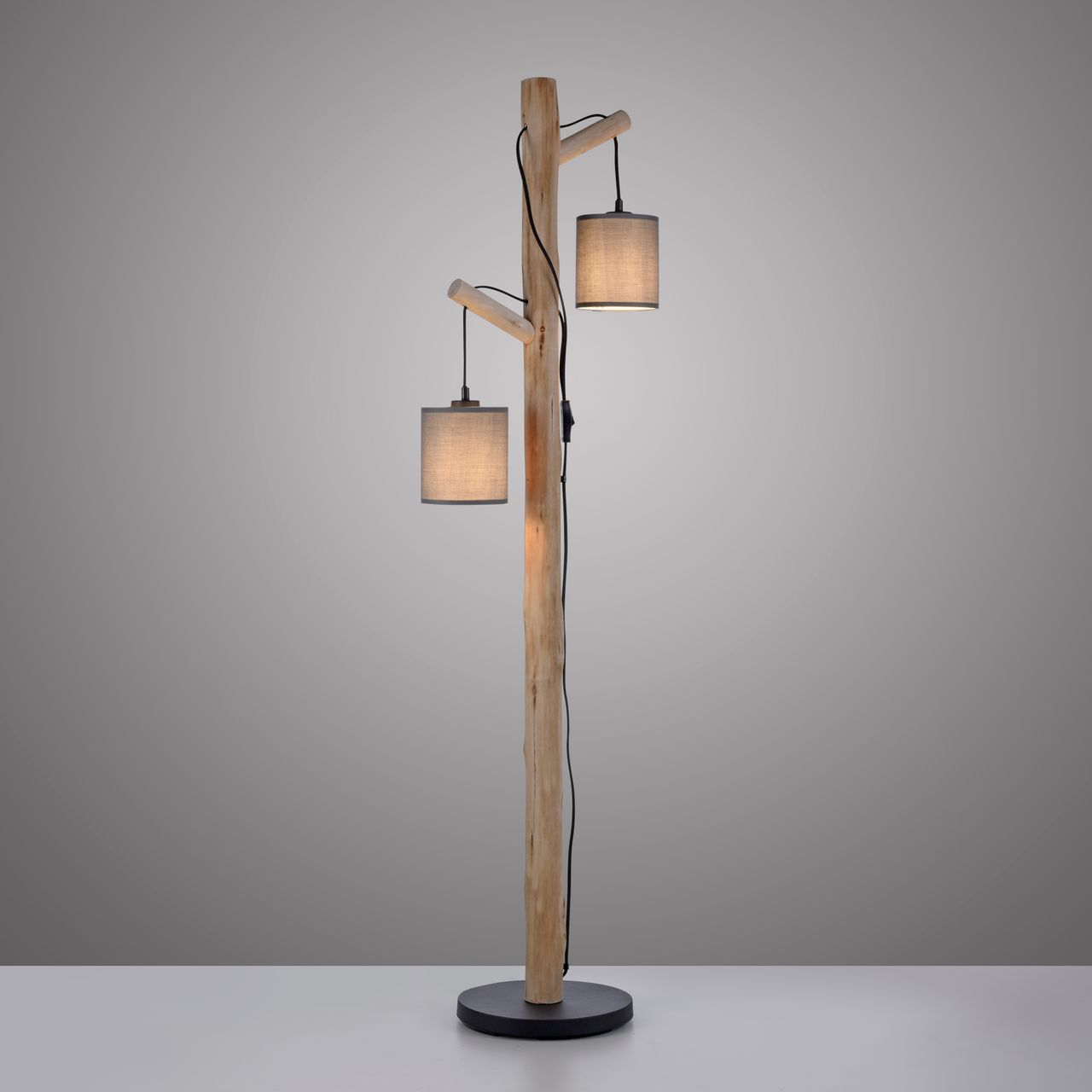 JUST LIGHT Stehleuchte GREEN TRIBU, 2x E27/10,00Watt max., Eukalyptusholz, Taupe