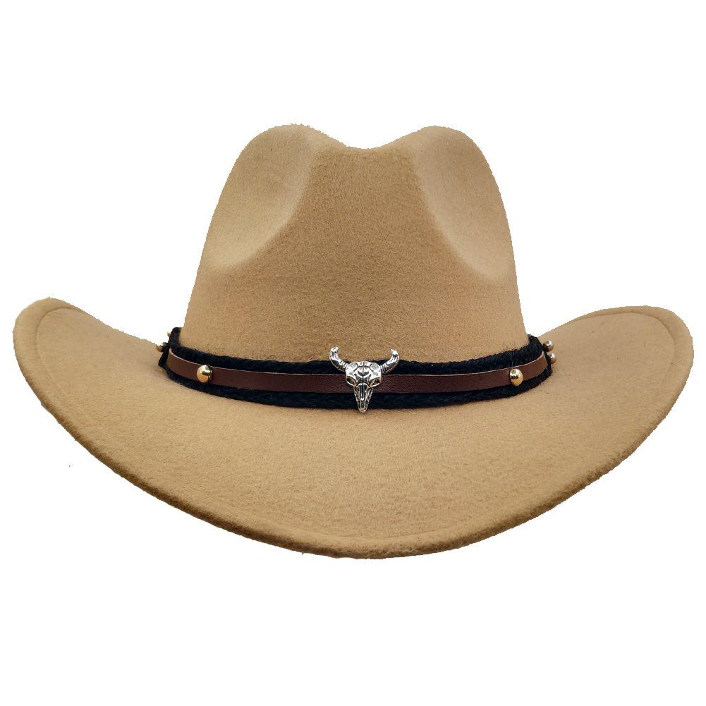 Yalion Cowboyhut Western Cowboyhut Herren Temperament Sämischleder Hut Hellbraun feine Accessoires
