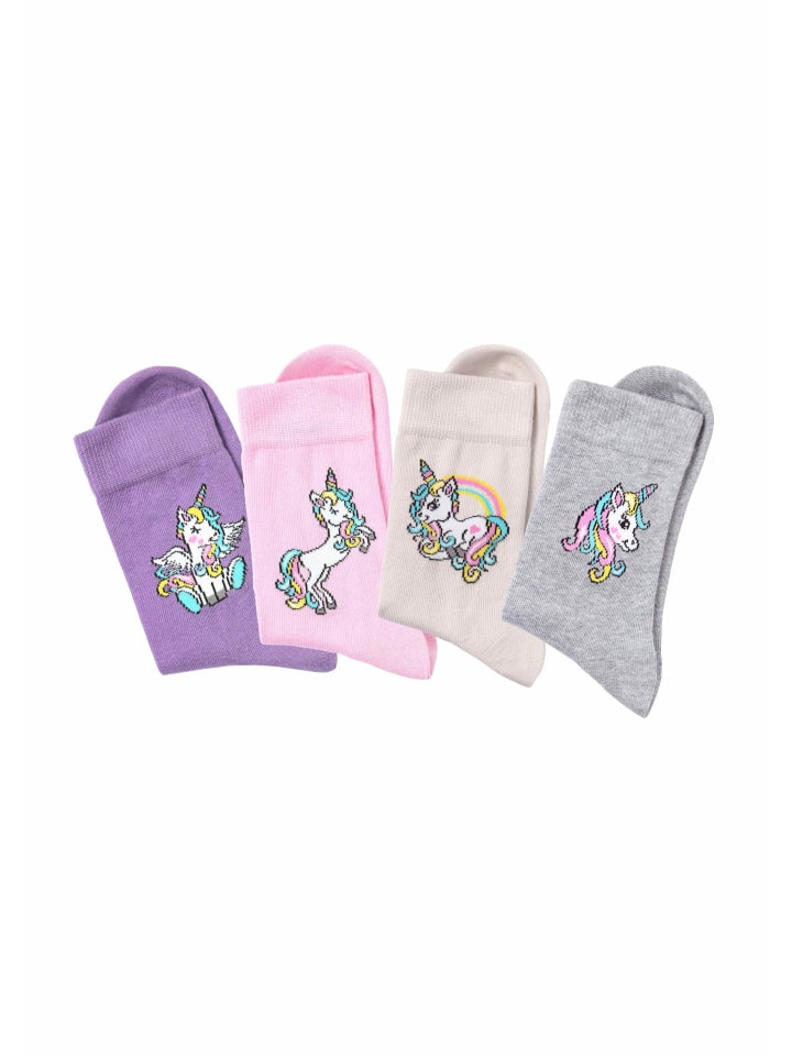 H.I.S Basicsocken in 1x ecru, 1x rosa, 1x lila, 1x hellgrau-meliert günstig kaufen