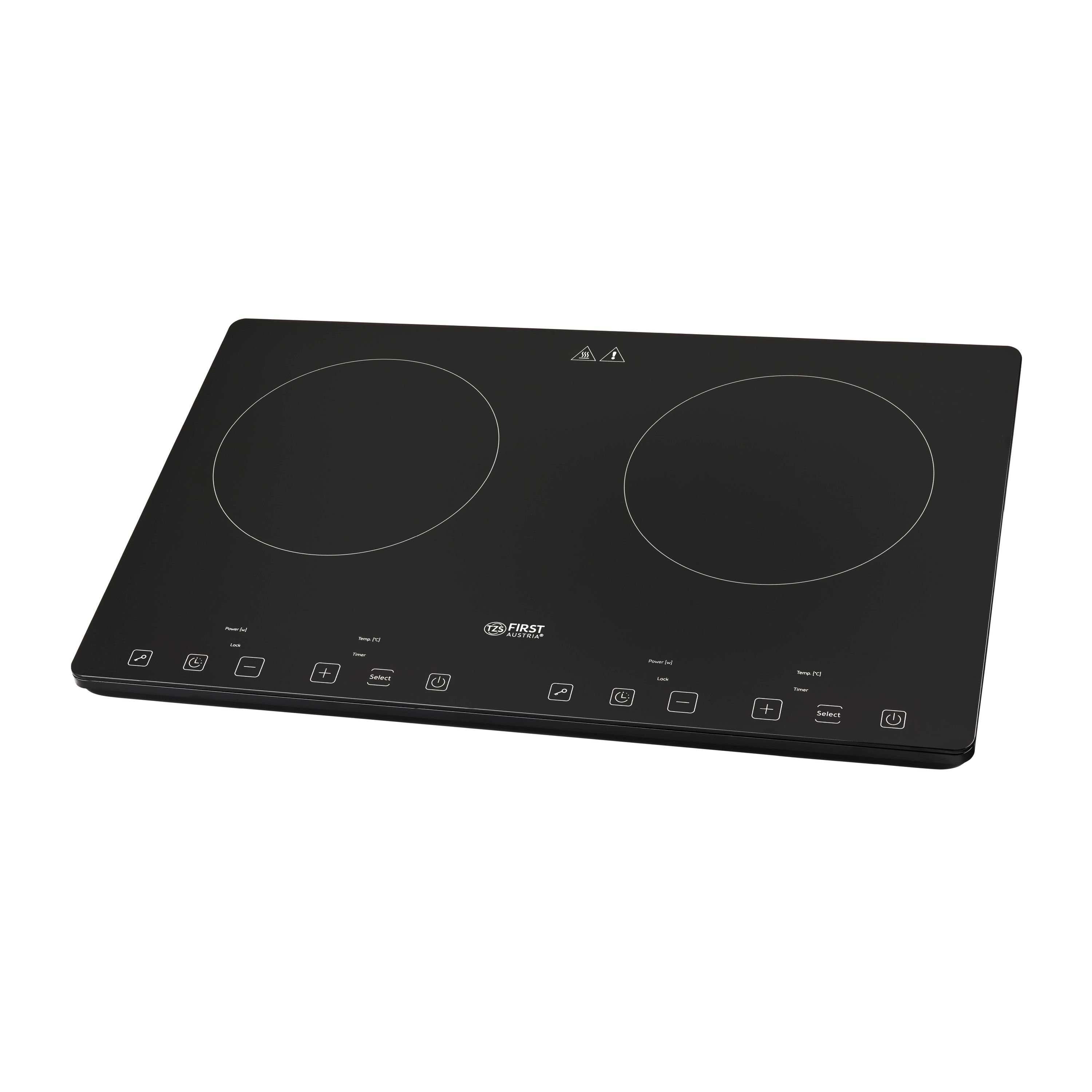 TZS FIRST AUSTRIA Doppelkochplatte Induktionskochplatte doppelt, 3400W, Slim-Design, Timer, Mobil, Induktion Kochplatte, 3400W, Keramik, Infrarot, Temperaturregelung