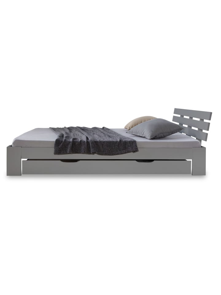 Homestyle4u Holzbett 140x200 mit Lattenrost und Bettkasten in Grau günstig kaufen 140 x 200 cm