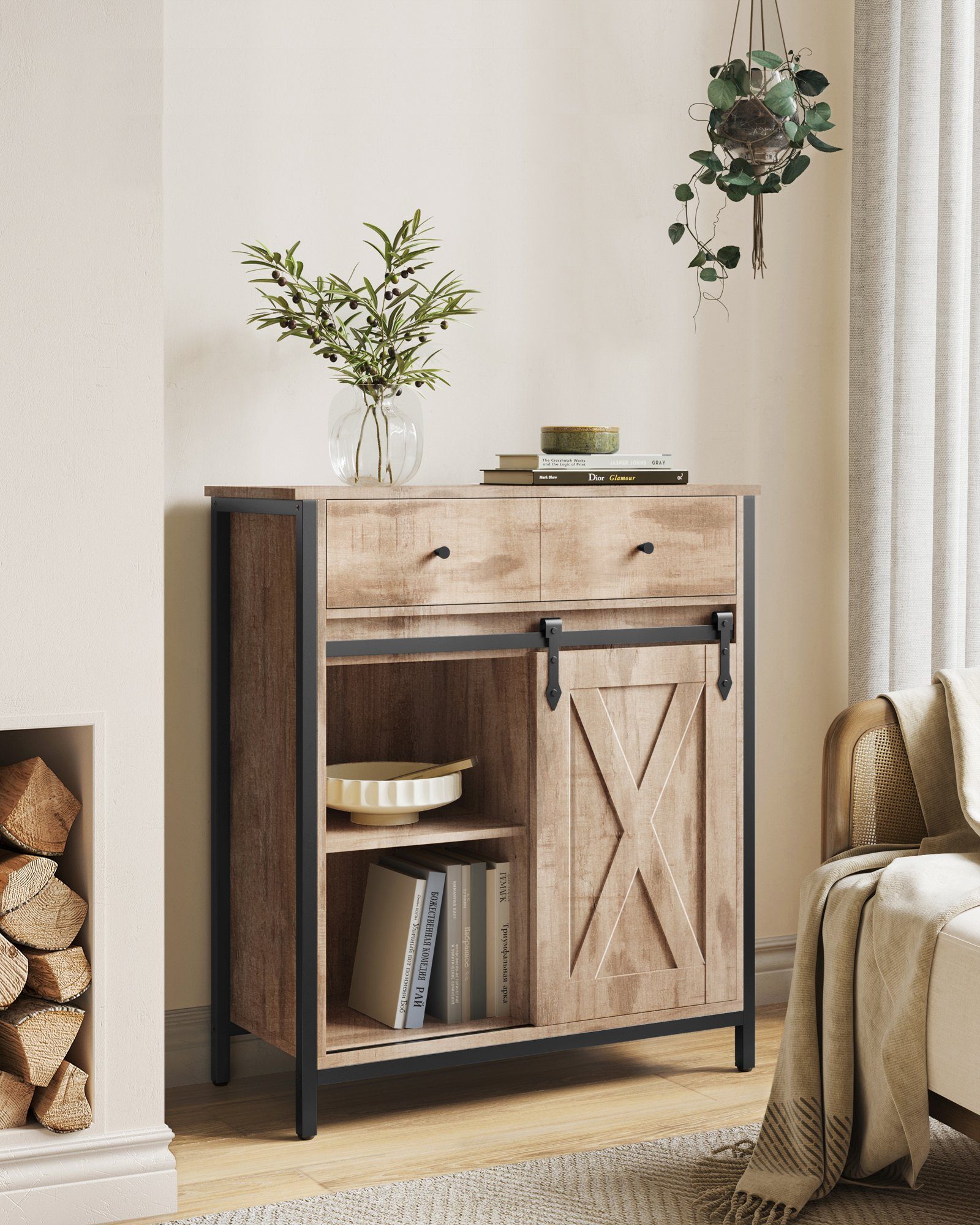 VASAGLE Sideboard Kommode, 70 x 30 x 80 cm, mit Schublade, mit Schiebetür