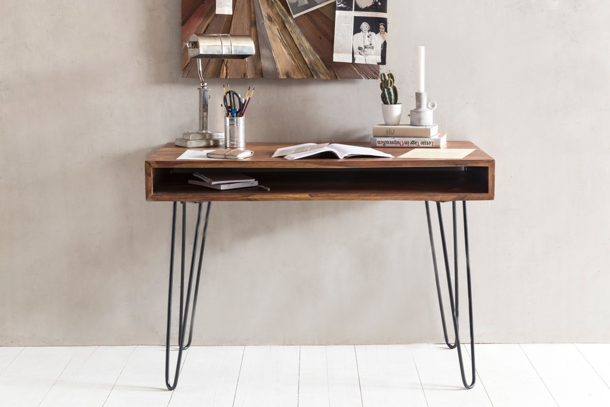 Wohnling Schreibtisch BAGLI Massivholz Braun 110 x 60 x 76 cm