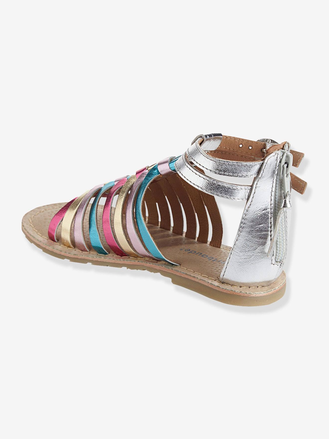 Vertbaudet Römer-Sandalen für Mädchen, Leder - mehrfarbig