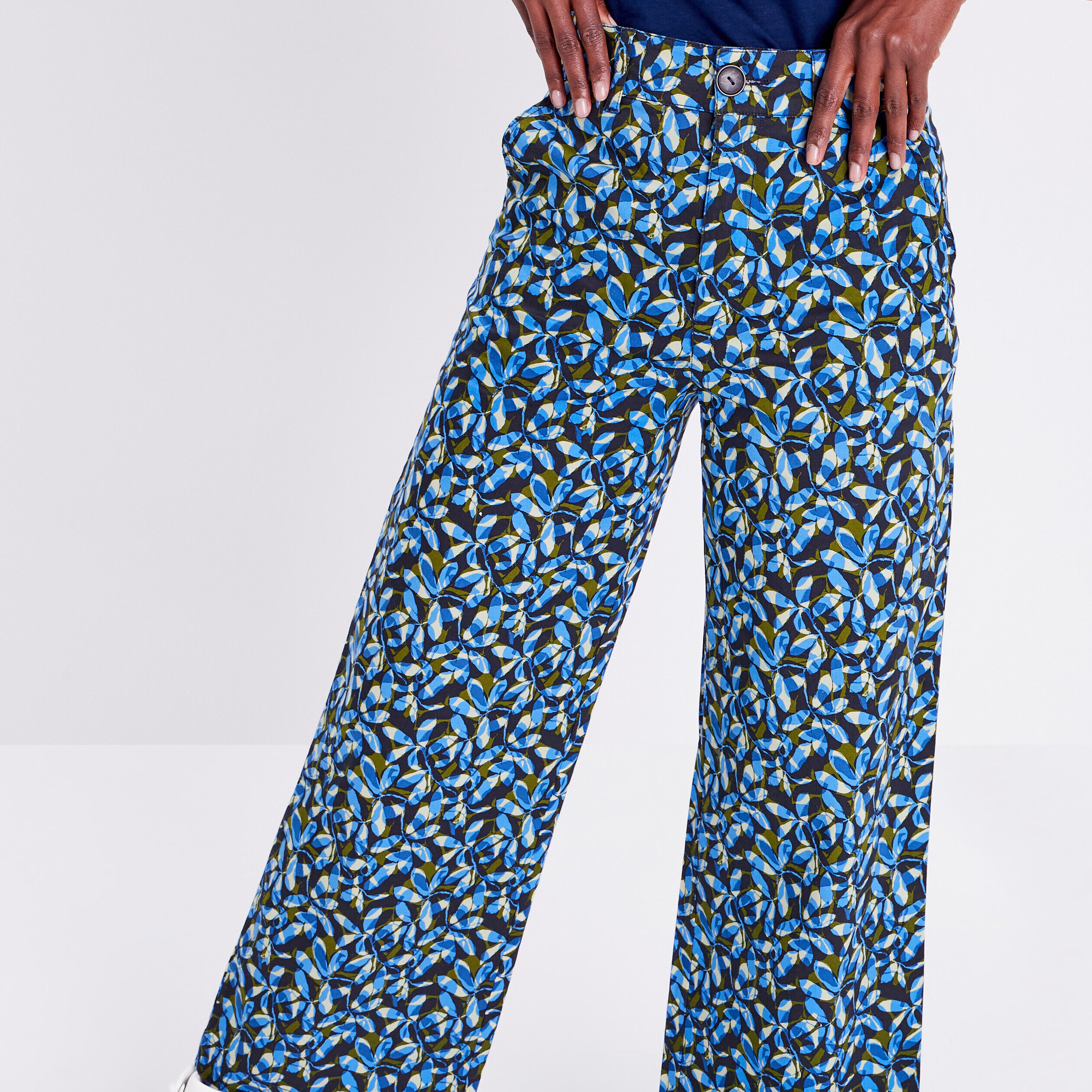Pantalon large taille haute vert kaki femme | Cache Cache