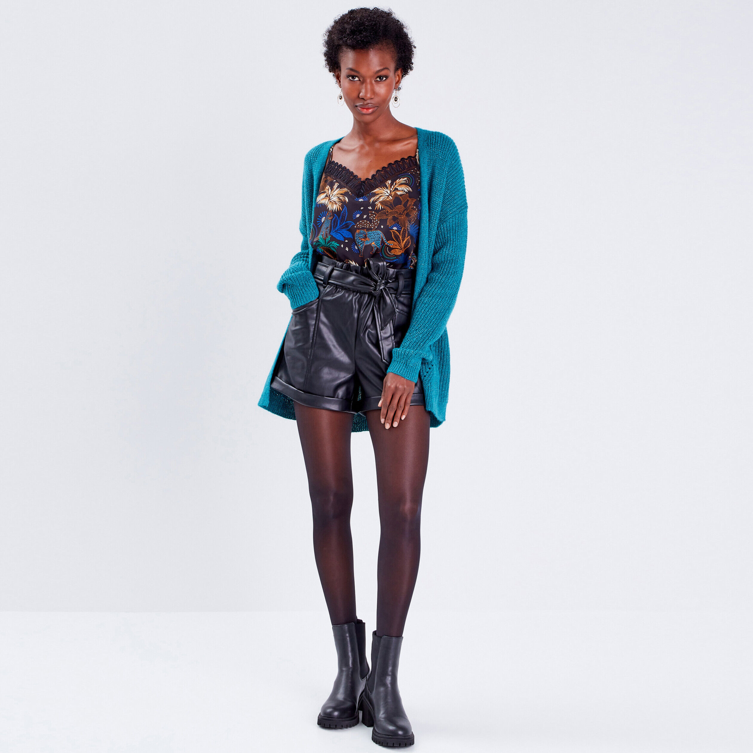 Short paperbag similicuir noir femme | Cache Cache