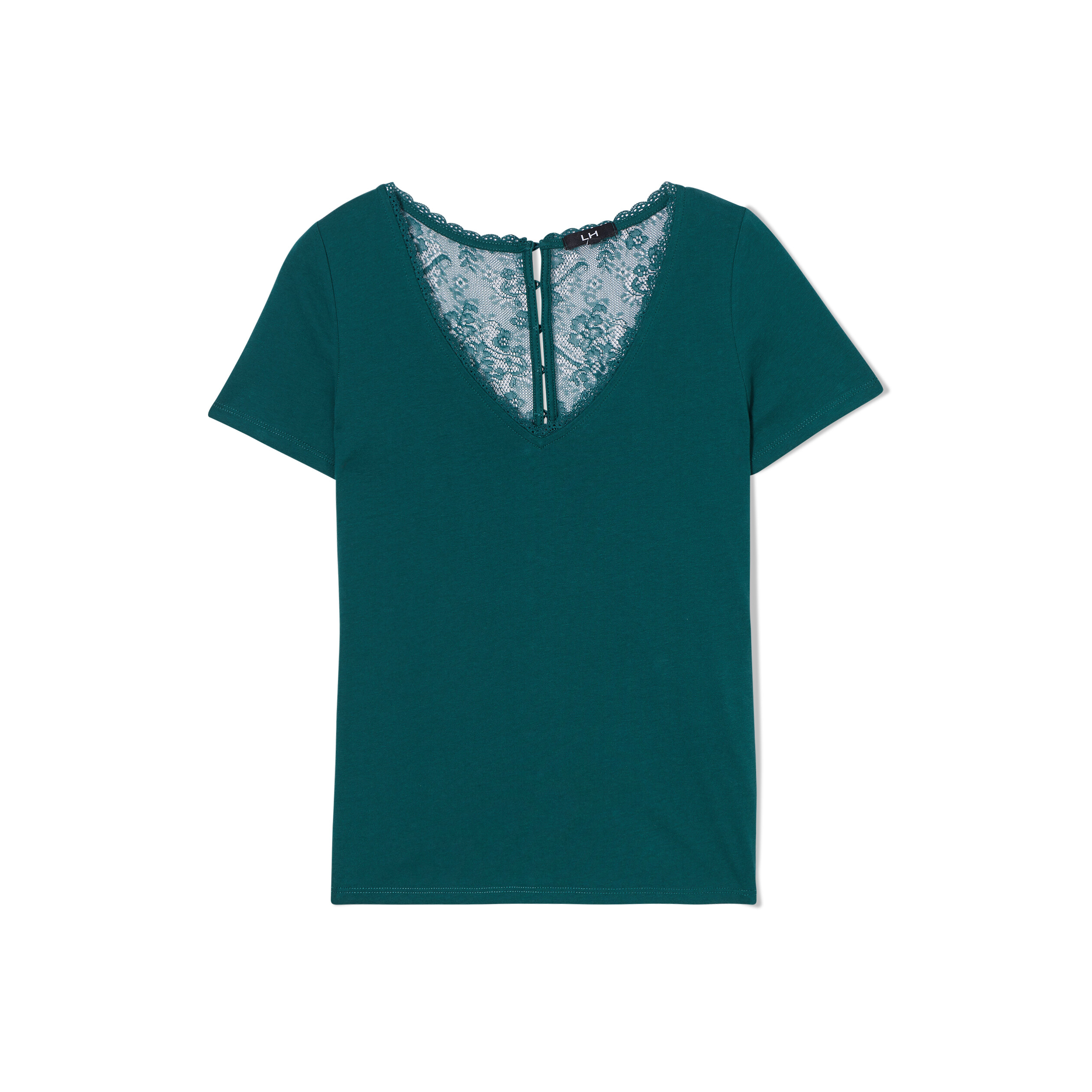 T-shirt dos dentelle boutonné col en V vert foncé femme | La Halle