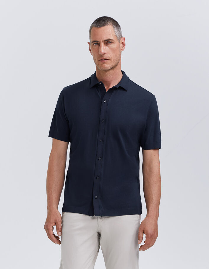 Chemise marine en maille avec bords-côtes Homme