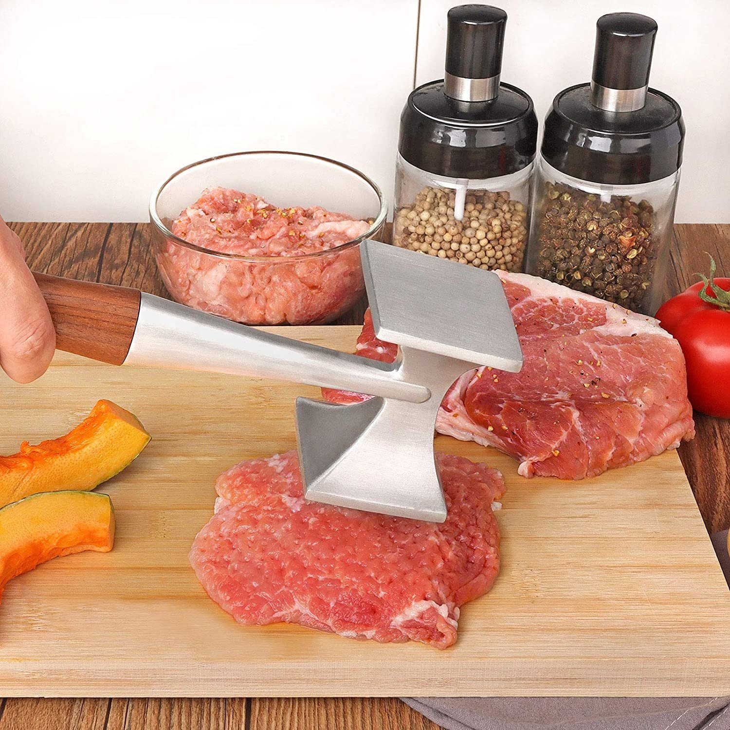 Mutoy Fleischklopfer Fleischklopfer,Doppelseitiger fleischklopfer aus Edelstahl, Edelstahl Steak Mallet,Fleischhammer,Hammer zum Klopfen von Fleisch