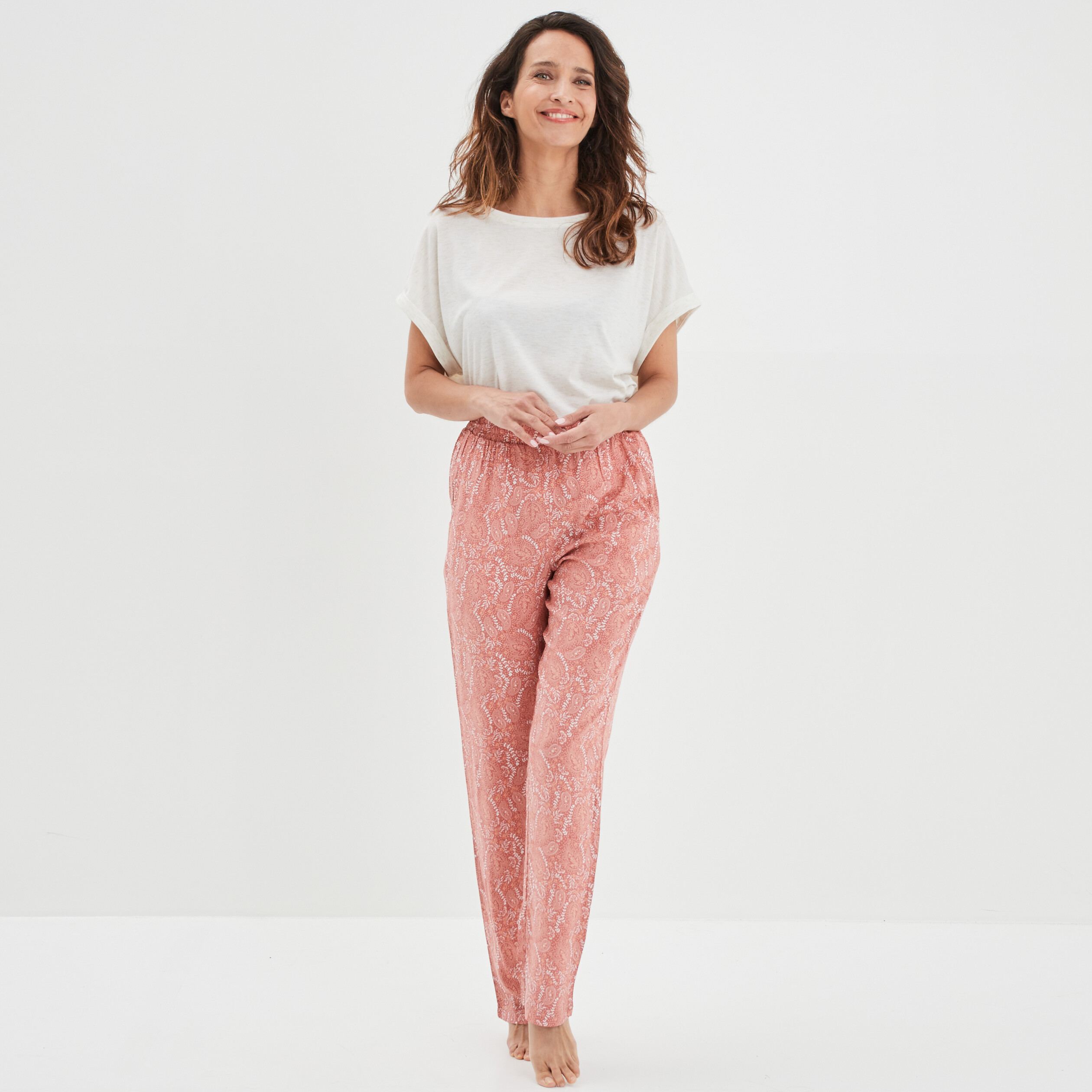 Pantalon de pyjama fluide taille haute rouge femme | La Halle