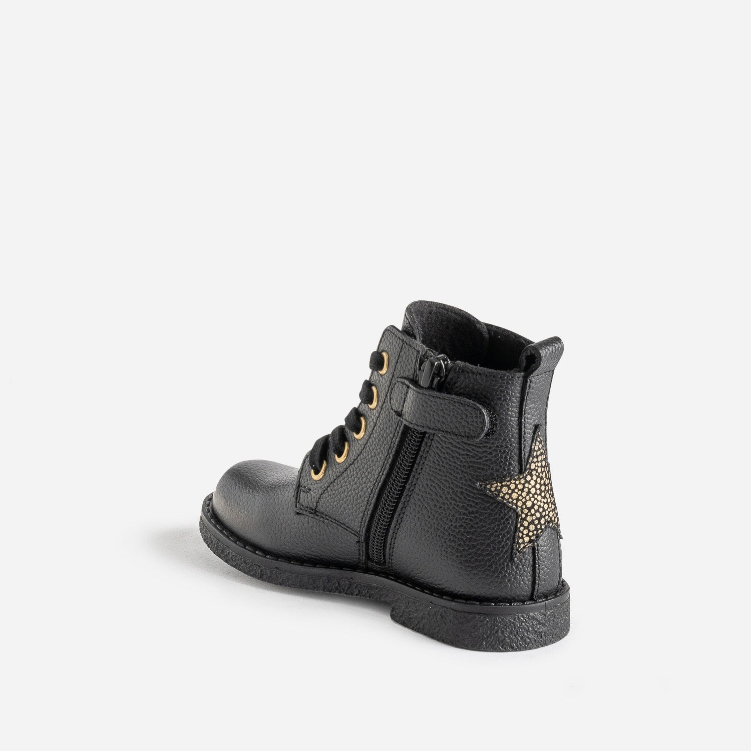Bottine éco-conçue BUGGY noire en cuir décor étoile