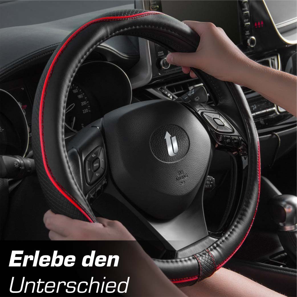 Upgrade4cars Lenkradbezug SportsLine, Ø 37,00 - 39,00 cm, Stilvolles Linien-Design mit Perforierten Details für mehr Grip