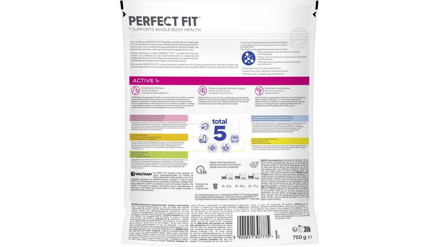 PERFECT FIT™ Katzentrockenfutter Beutel Active 1+ mit Rind 750 g