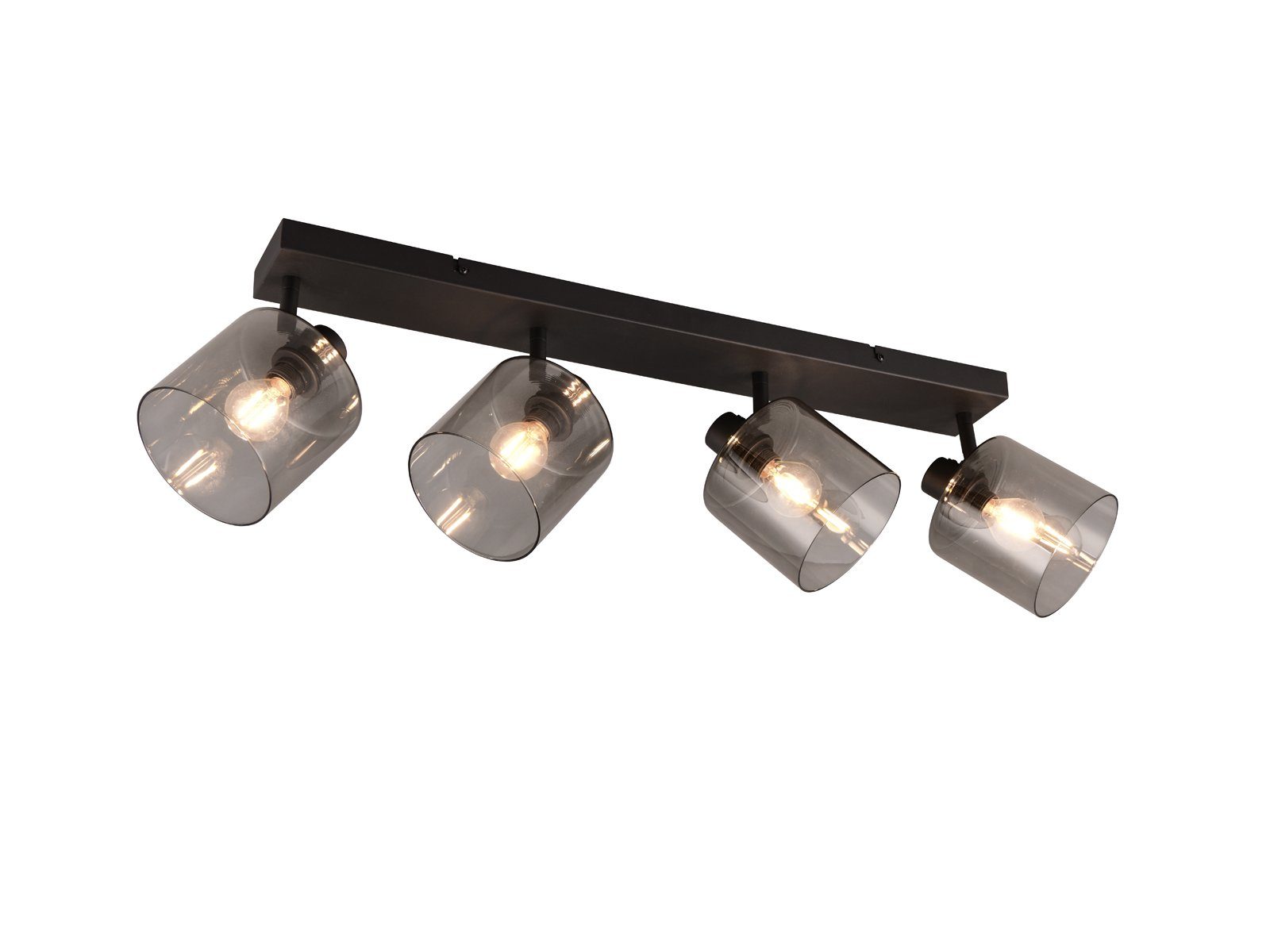 meineWunschleuchte LED Deckenstrahler, Dimmfunktion, LED wechselbar, Warmweiß, 4-flammig Lampenschirm Rauchglas Designer Lampe Treppenhaus Breit 82cm