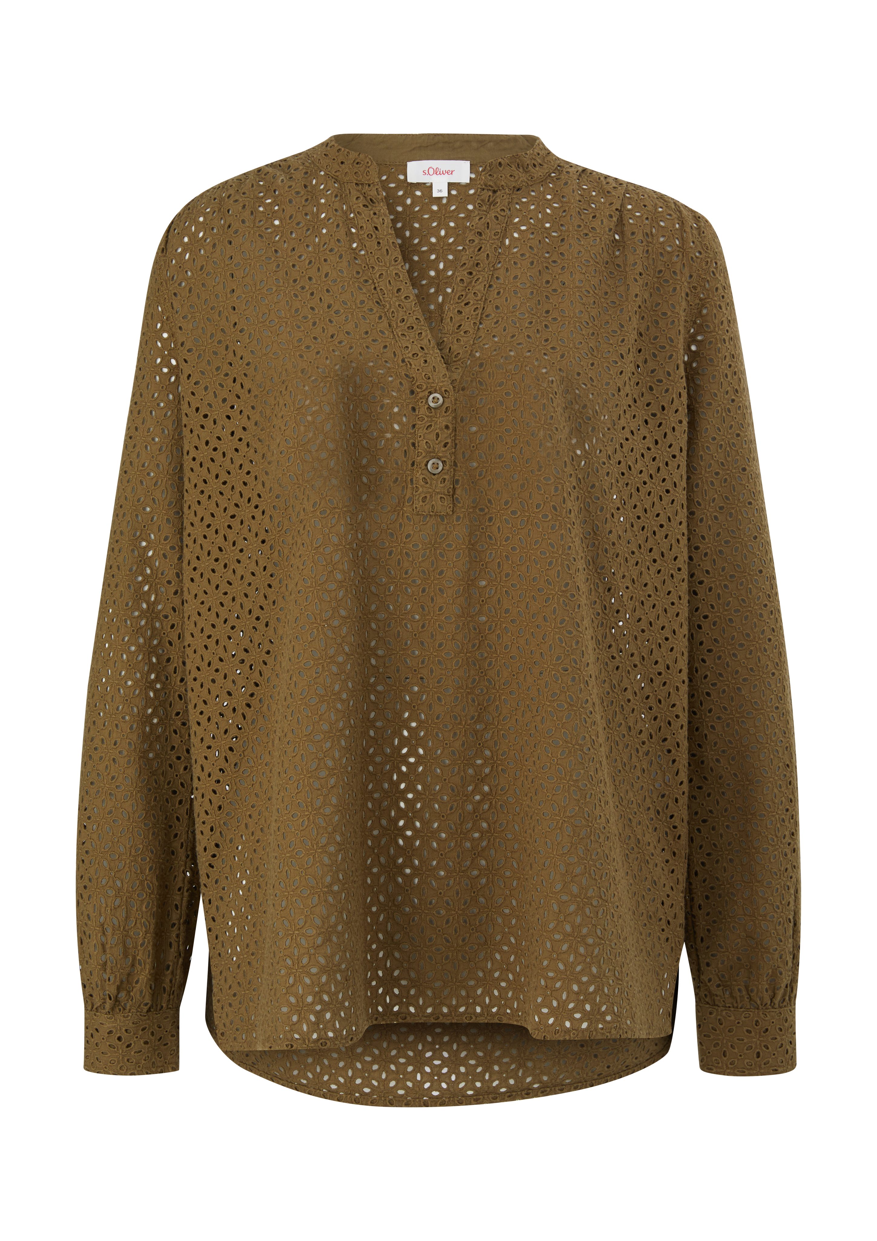 s.Oliver Langarmbluse Bluse mit Lochstickerei Lochstickerei, Zierknopf