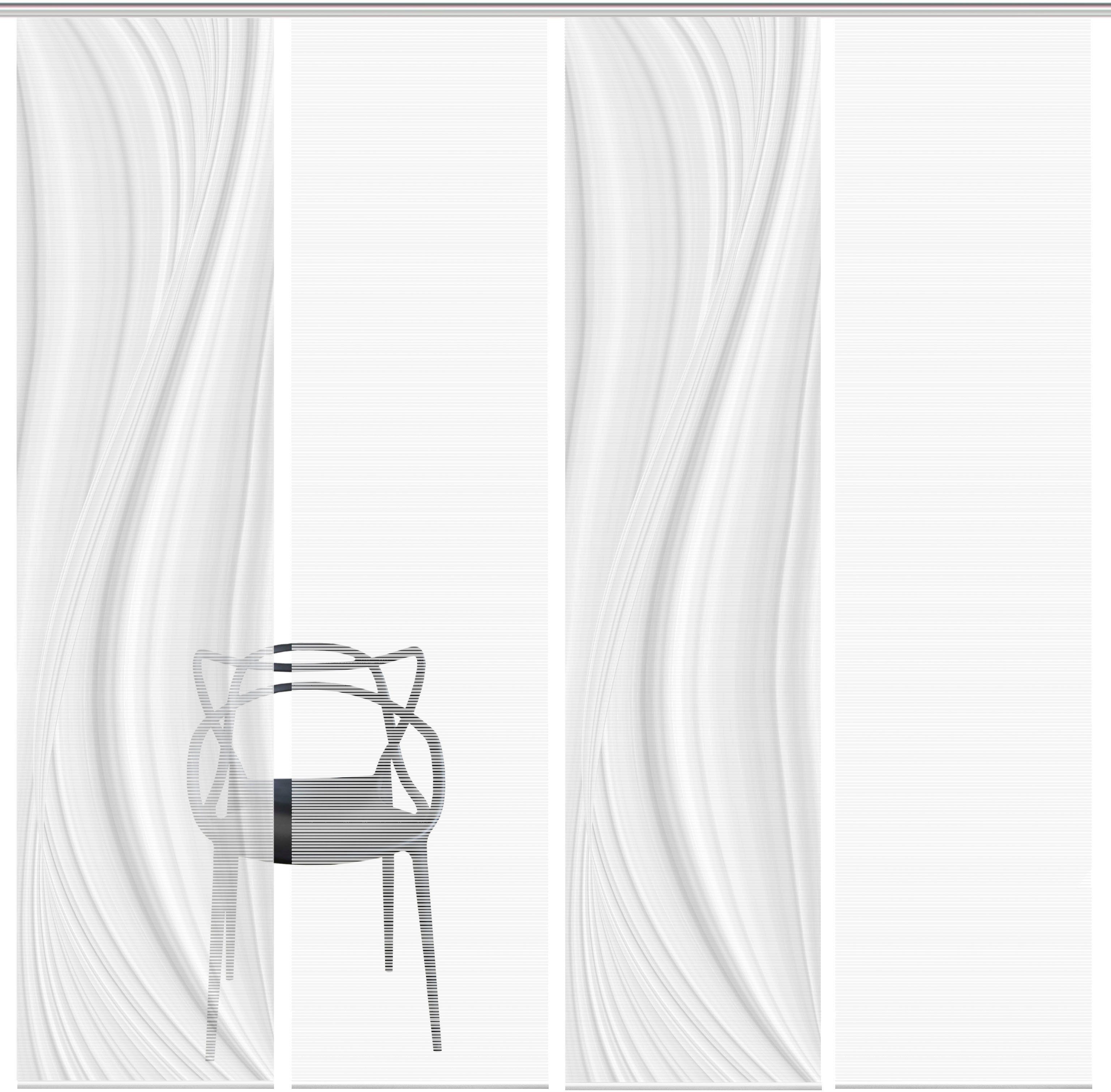 Schiebegardine LAURINA 4er SET, Vision S, Paneelwagen (4 St), halbtransparent, Schiebevorhang Digidruck 4er Set LAURINA