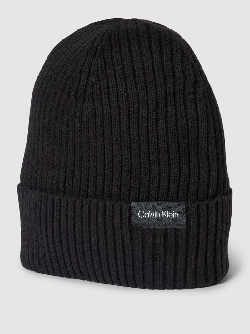 Beanie mit Label-Detail Modell 'CLASSIC' in schwarz