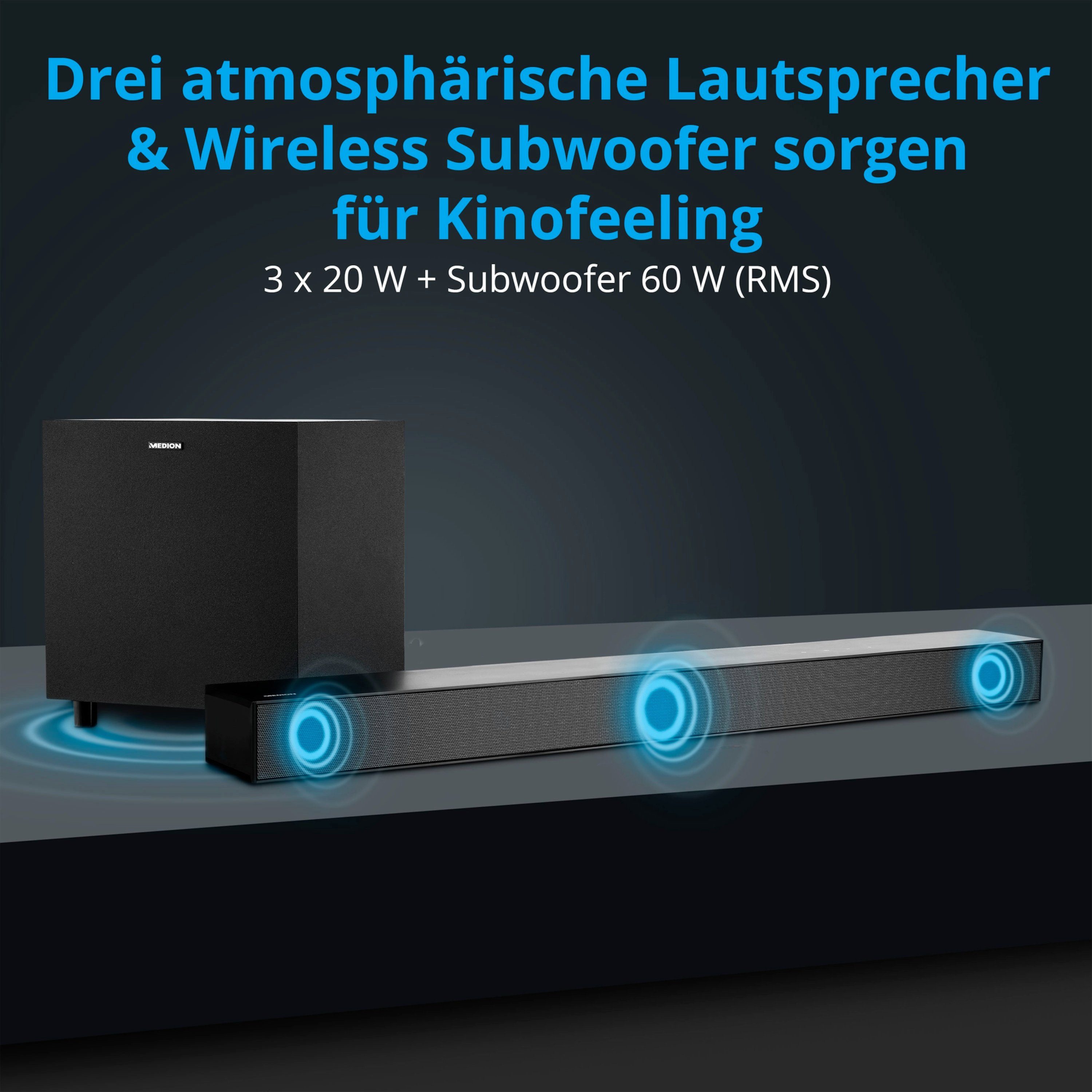 Medion® LIFE® S61022 Dolby Atmos® Soundbar, Bluetooth®, 3x20W + 60 W Subwoofer Soundbar (MD44022)