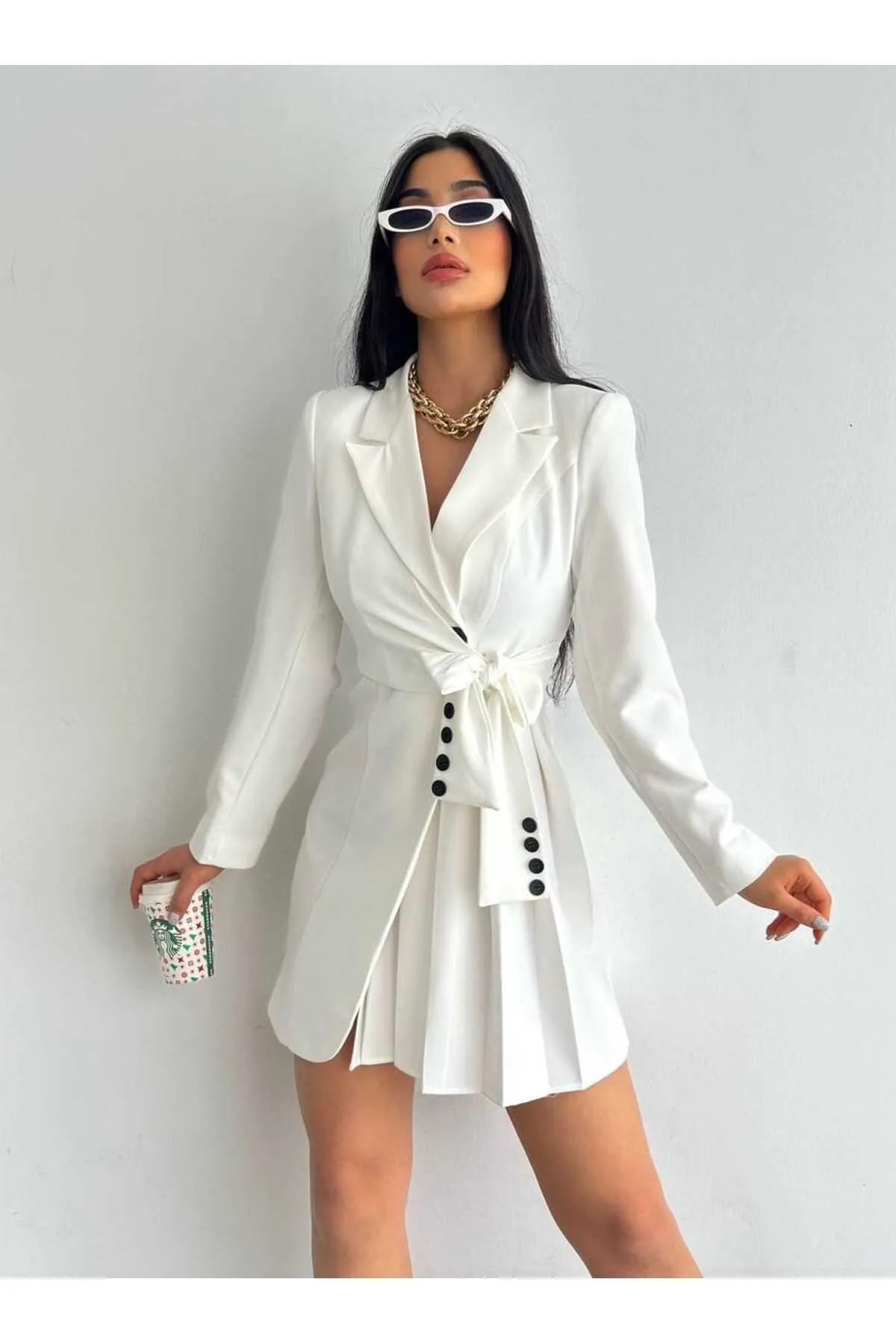 ZF BUTİK  Jackenkleid mit seitlichen Falten und Knöpfen