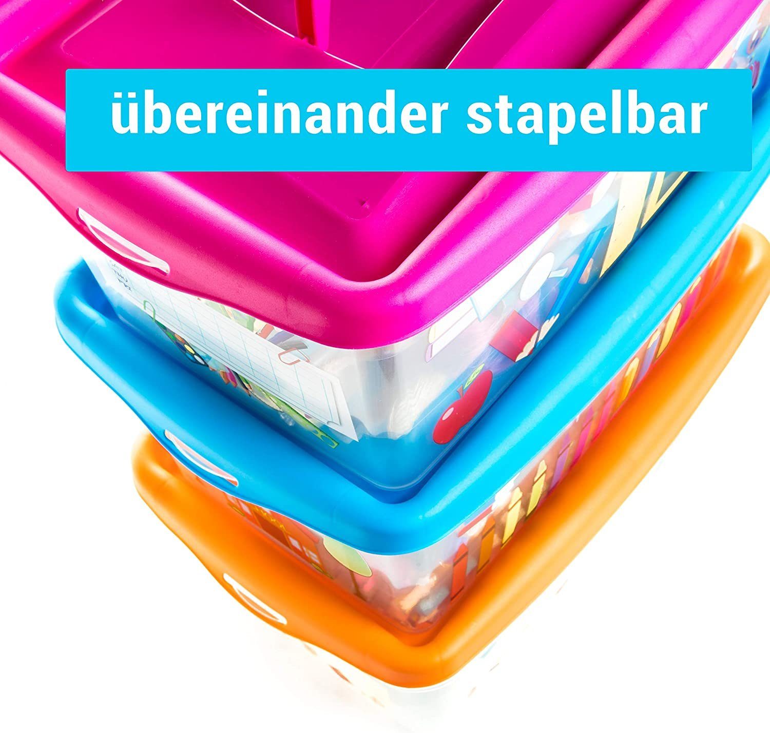Centi Spielzeugtruhe Aufbewahrungsbox Kinder, Aufbewahrungsbox mit Deckel Kinder (3 St., 4L, 29L x 19.3B x 13H cm), um Spielzeug, Bücher und Kleidung aufzubewahren und zu organisieren