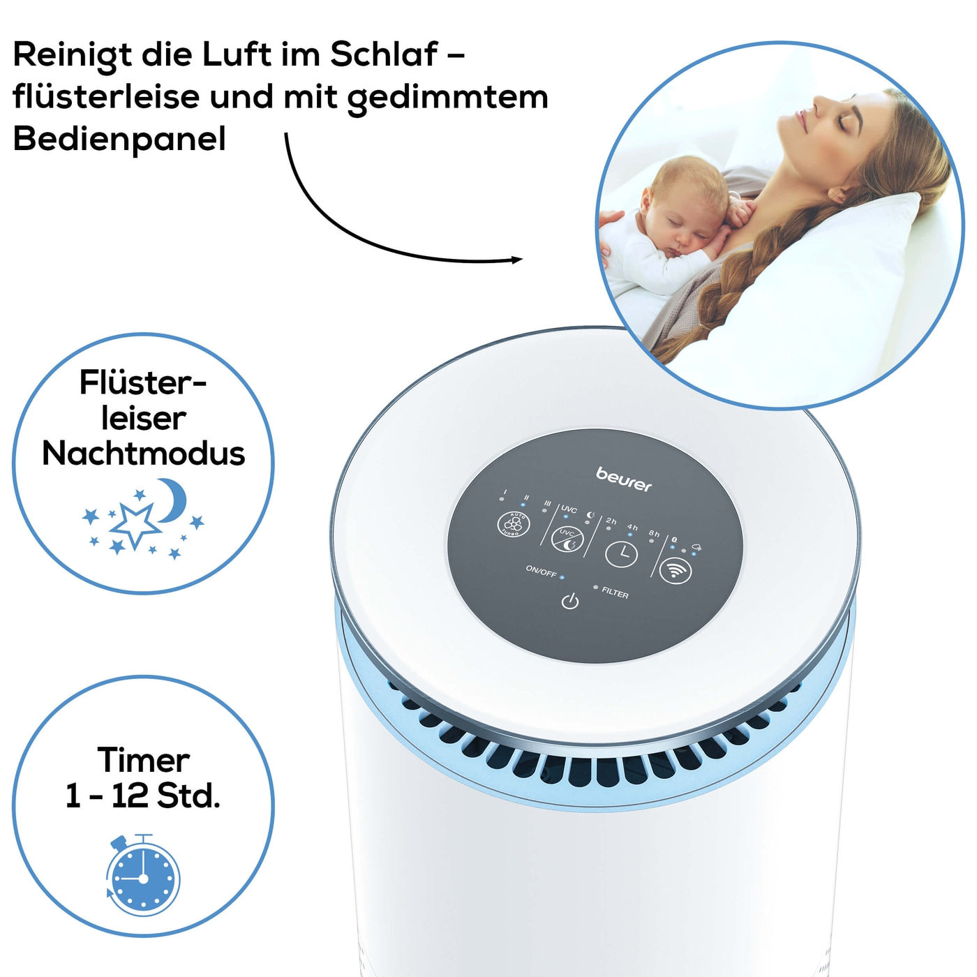 Beurer LR 400 App gesteuerter Luftreiniger-Luftreiniger mit dreischichtigem Filtersystem & App Steuerung bis 69 m²