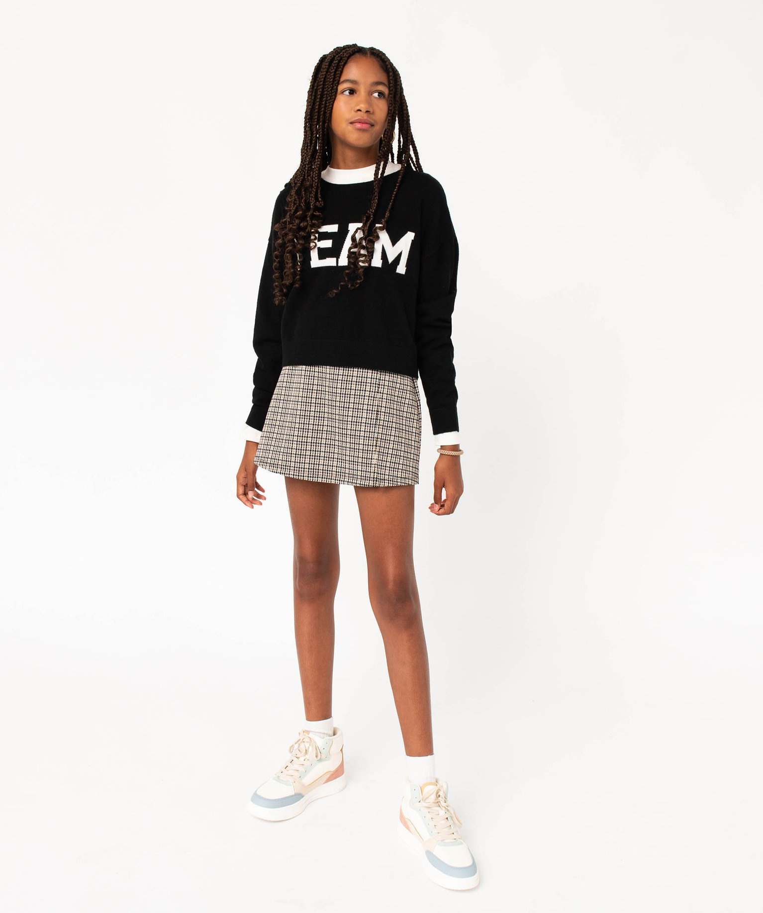 Jupe short à motif pied de poule fille carreaux | GEMO