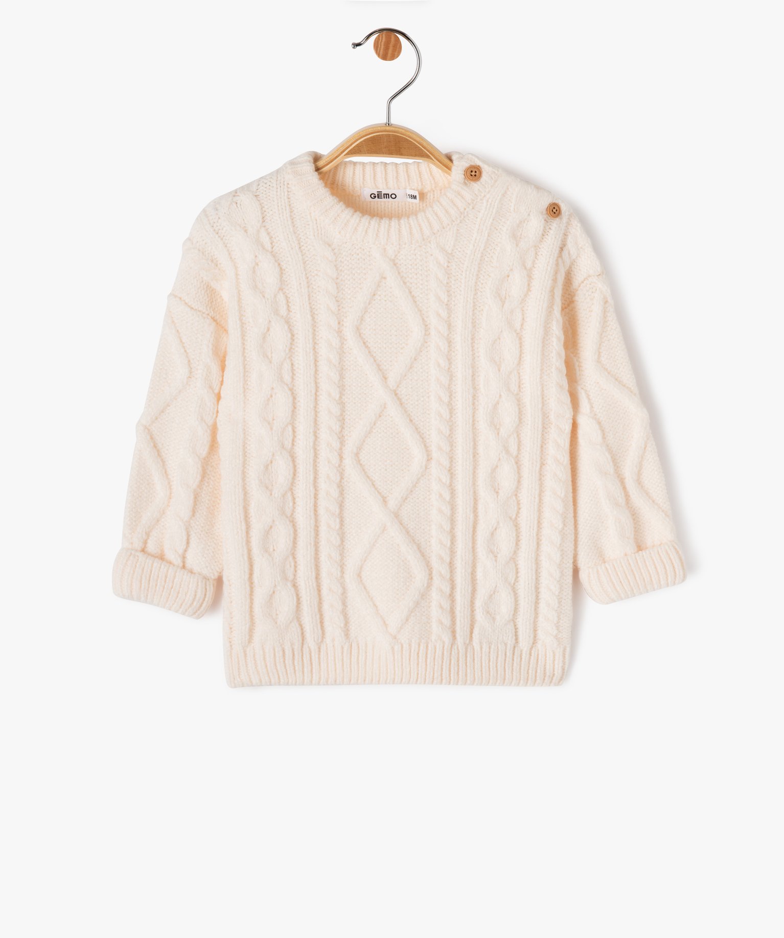 Pull torsadé col rond bébé Garçon ecru | GEMO