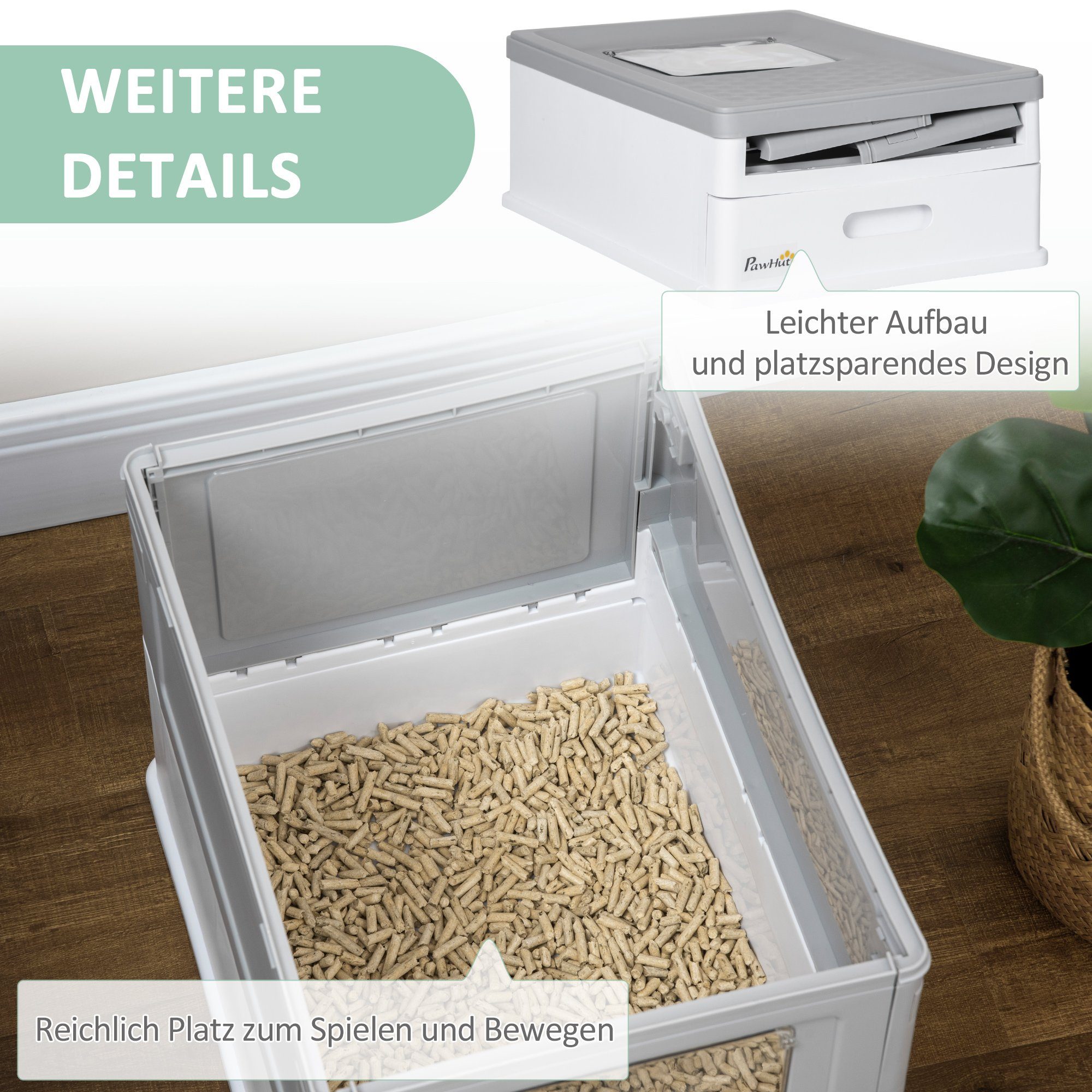 PawHut Katzentoilette Katzenklo mit Deckel Katzenhaus mit Bodenschale Kunststoff Weiß+Grau, BxTxH: 47.5x35.5x36.7 cm