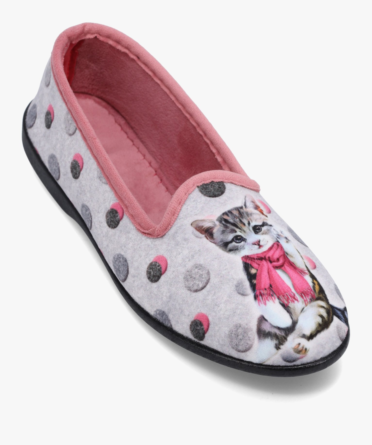 Chaussons femme en velours ras imprimés chat gris | GEMO
