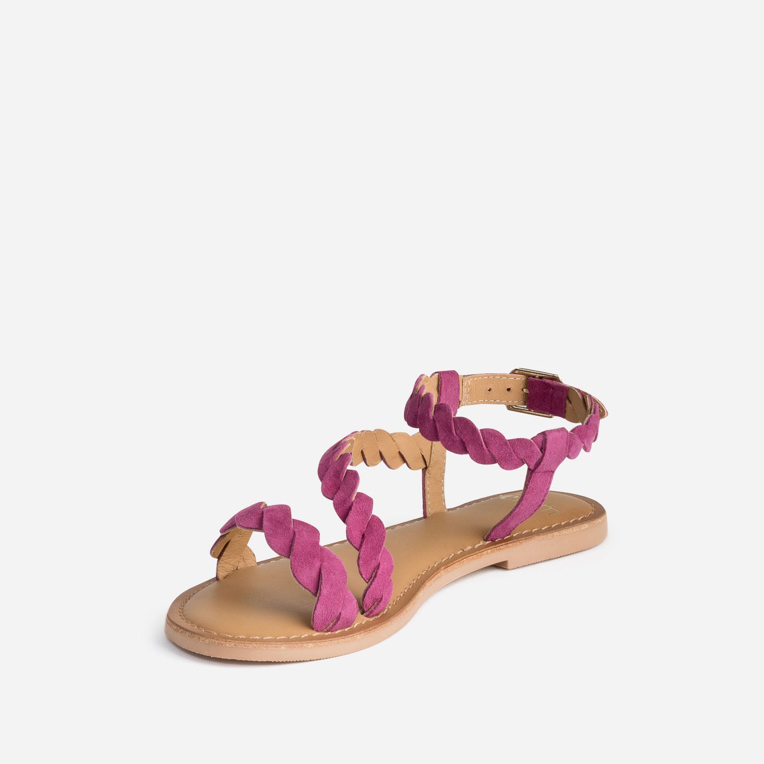 Sandale rose en cuir velours à brides entrelacées