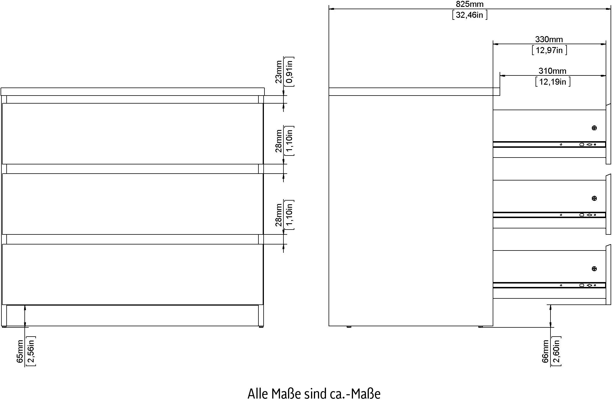 Home affaire Kommode Naia, abgerundete Schubladenkanten auf Metallgleiter, Breite 77 cm