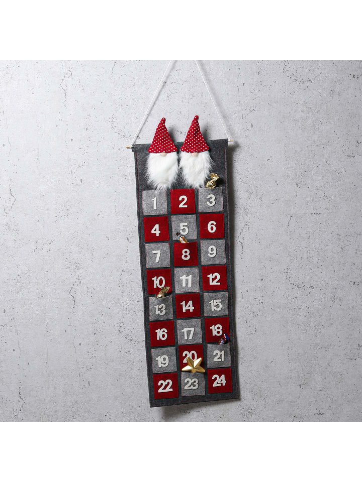 MARELIDA Adventskalender WICHTEL Filz zum Befüllen Weihnachtskalender in grau, rot günstig kaufen onesize